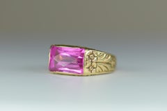 Antique Engraved 14 Carat Yellow Gold Pink Quartz Ring