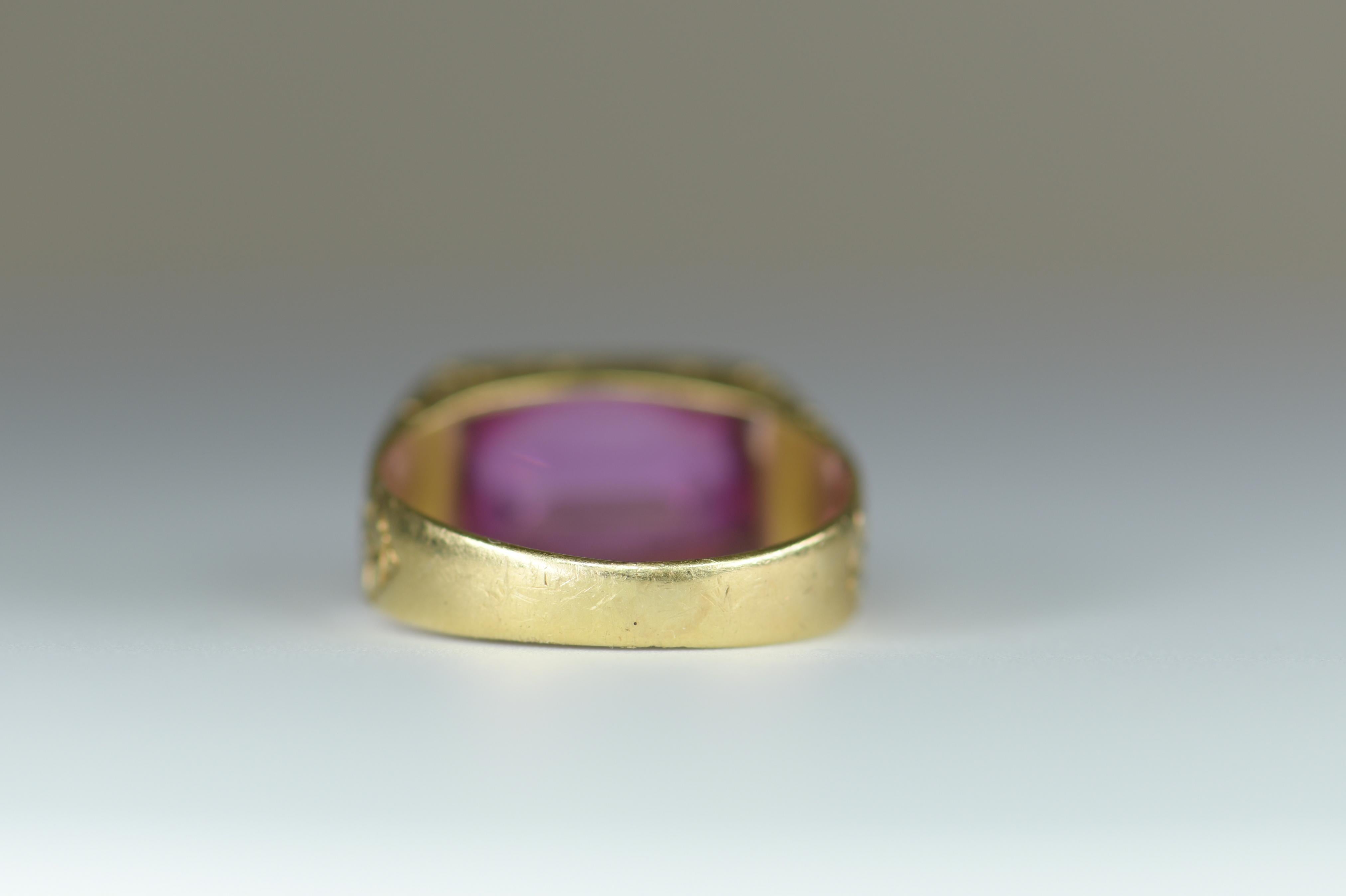 Art Nouveau Antique Engraved 14 Carat Yellow Gold Pink Quartz Ring For Sale