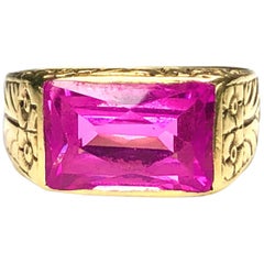 Antique Engraved 14 Carat Yellow Gold Pink Quartz Ring