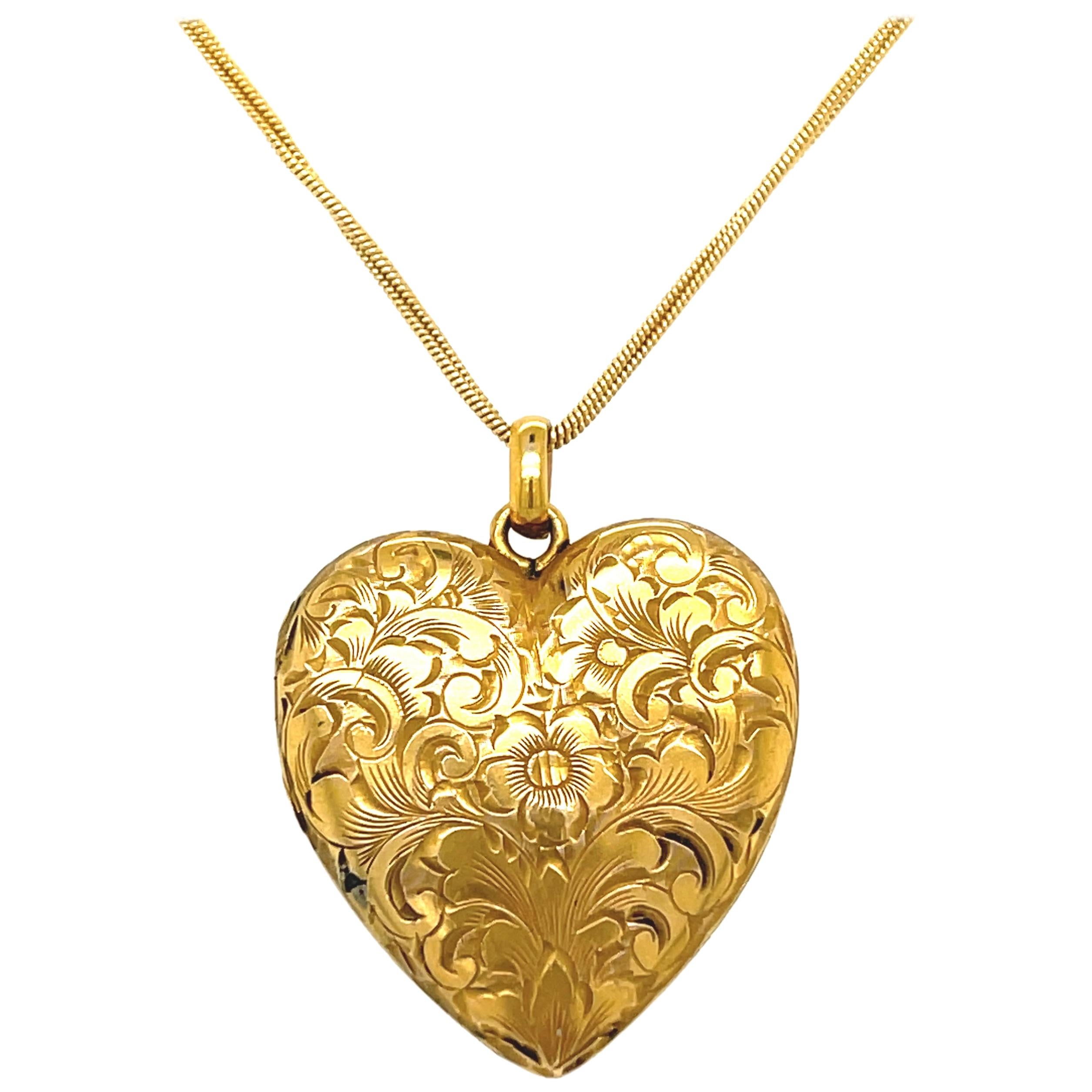 Rose-Gold Antique Crystal Heart Locket Pendant Chain Necklace