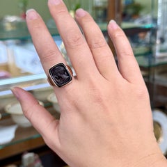 Antique Engraved 1888 Sardonyx Intaglio Ring 14k Yellow Gold