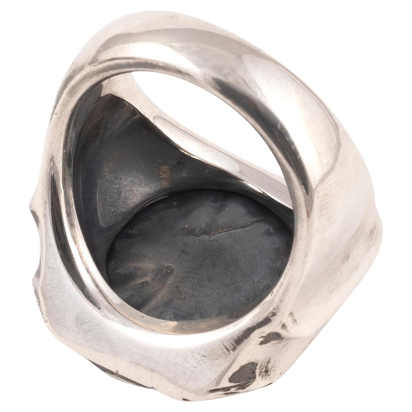 Italian, 1750s An antique silver ring is finely hand-engraved with a noble coat-of-arms. 
Top size 23mm x 21mm
Size 9 
Weight : 31gr.