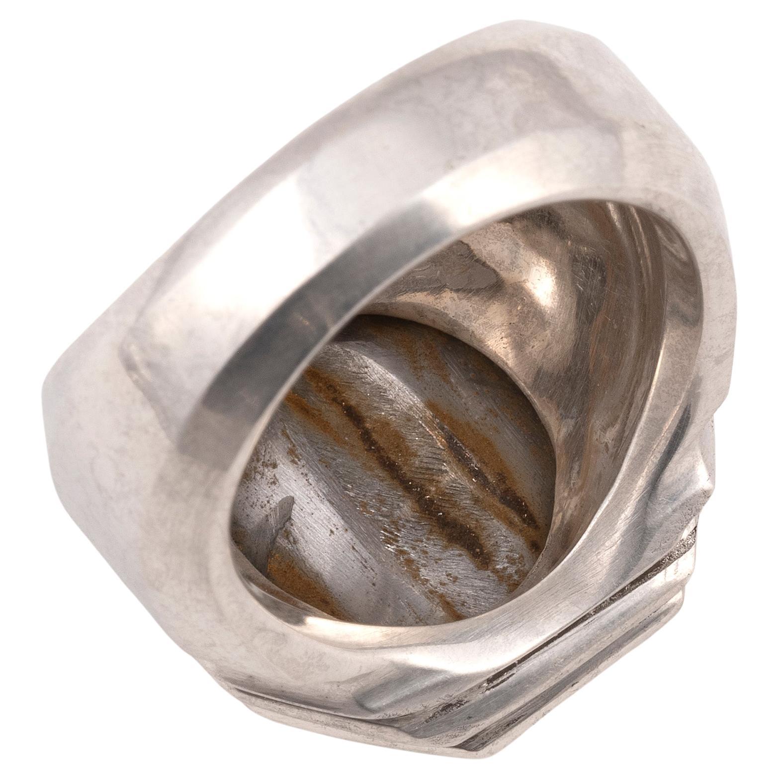 Italian, 1750s An antique steel ring is finely hand-engraved with a noble coat-of-arms. 
Top size 23mm x 21mm
Size 9 
Weight : 31gr.