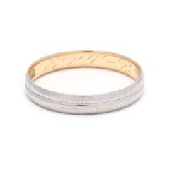 Antique Engraved Band Ring, 18K Yellow and White Gold, Ring Size 7