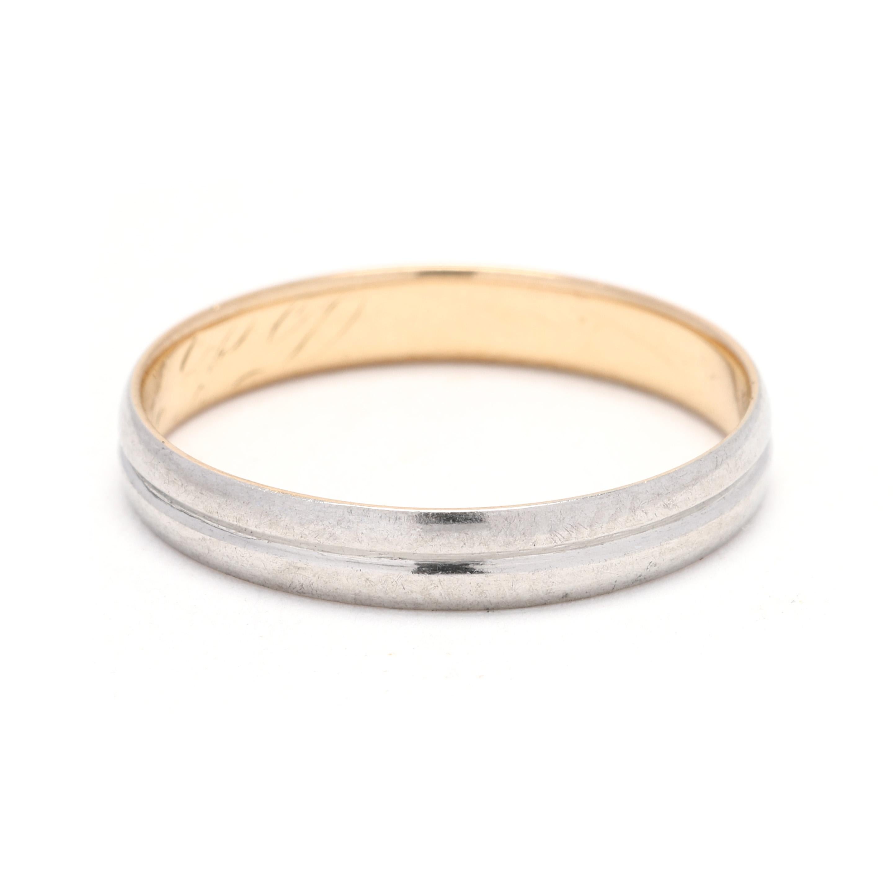 Antique Engraved Band Ring, 18K Yellow and White Gold, Ring Size 7 In Good Condition For Sale In McLeansville, NC