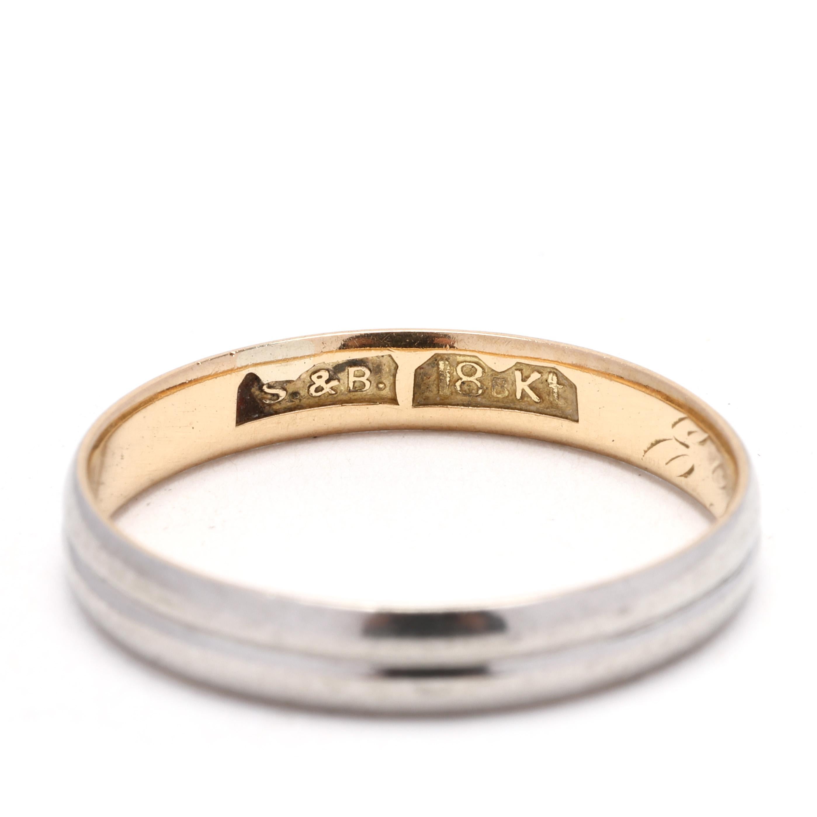 Women's Antique Engraved Band Ring, 18K Yellow and White Gold, Ring Size 7 For Sale