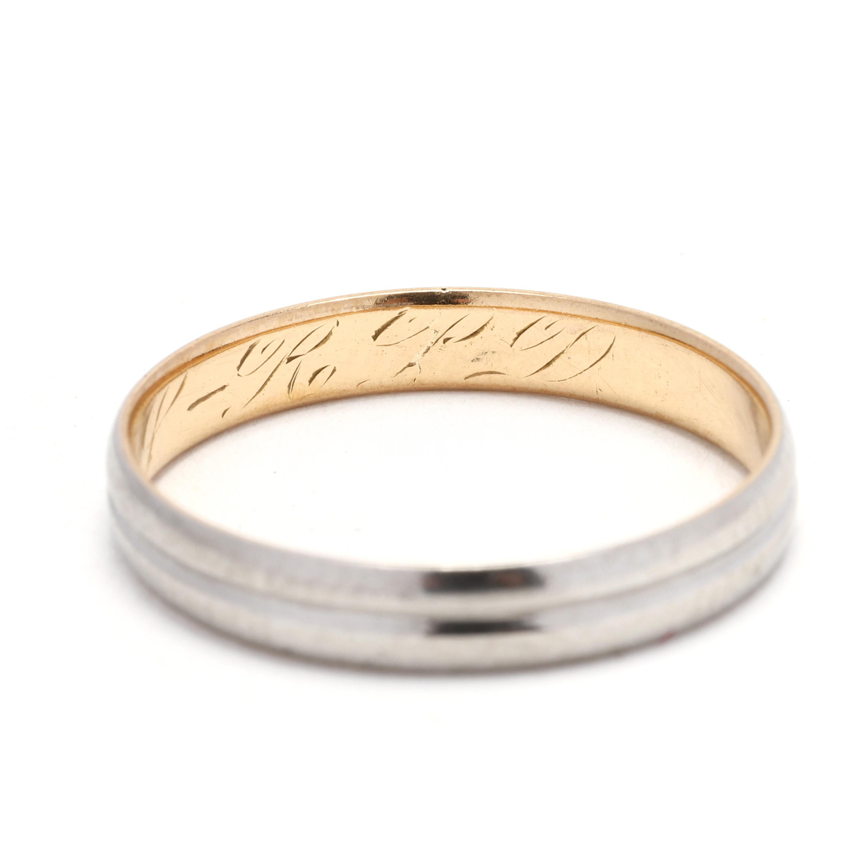 Bague ancienne gravée en or jaune et blanc 18 carats, taille 7 en vente 2