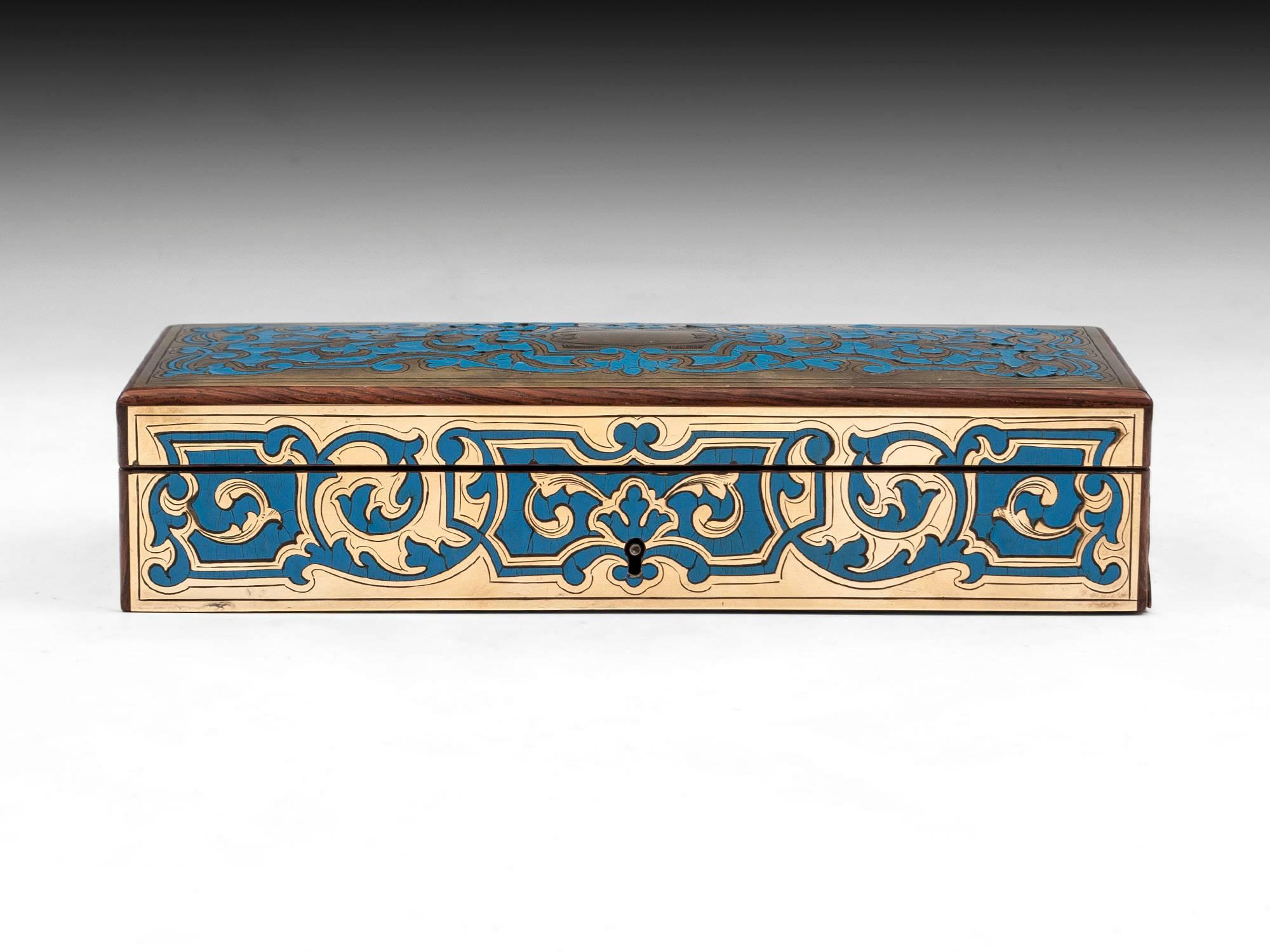 Victorian Boulle Engraved Brass French Antique Sewing Box, 19th Century