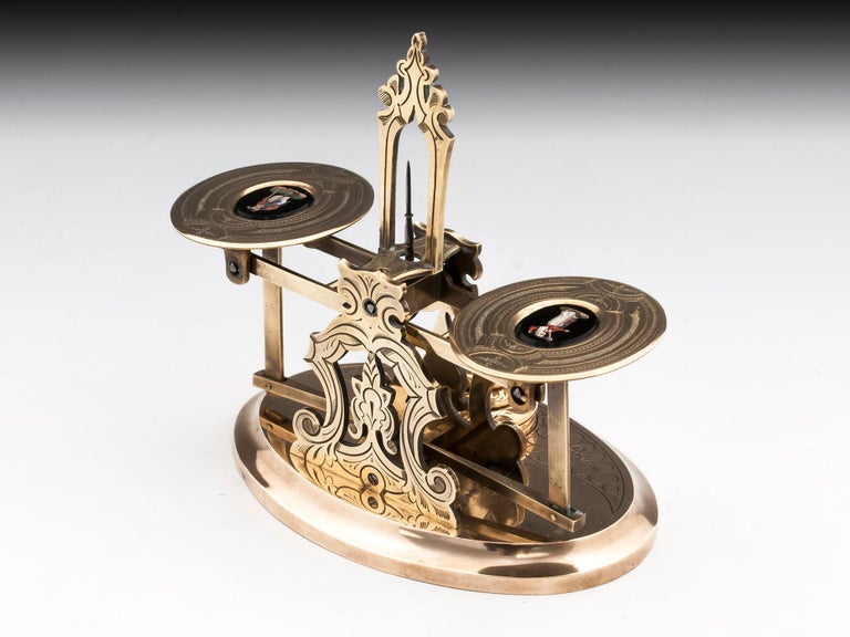Antique Engraved Brass Postal Scales 19th Century For Sale at 1stDibs
