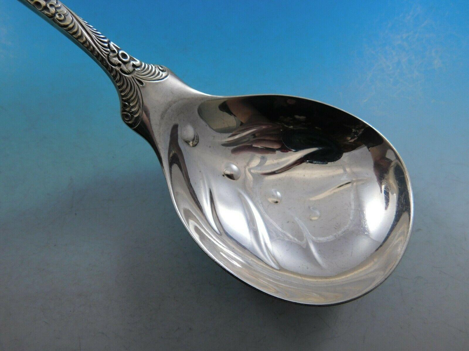 Antique engraved aka custom engraved by Tiffany and Co.

Beautiful sterling silver berry spoon measuring 9