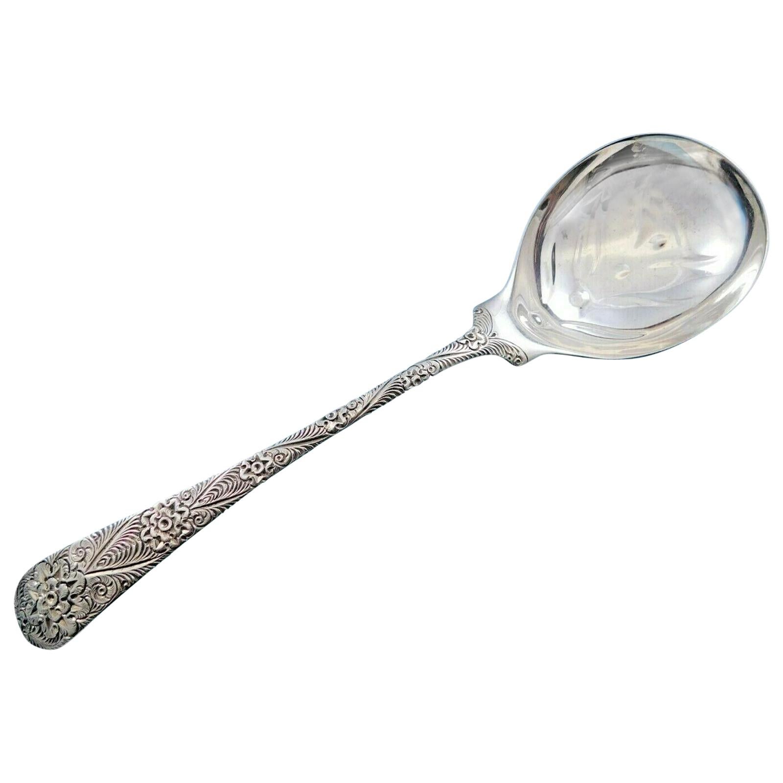 Antique Engraved by Tiffany and Co. Sterling Silver Berry Spoon Fluted For Sale at 1stDibs