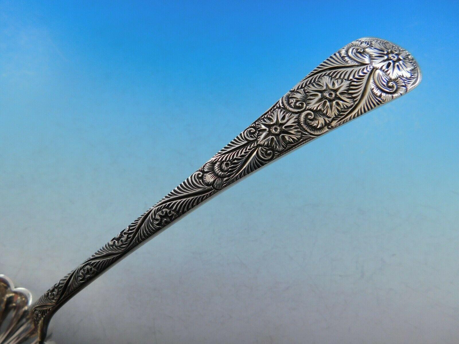 Antique engraved aka custom engraved by Tiffany & Co.

Masterfully crafted sterling silver pea spoon measuring 8 1/2