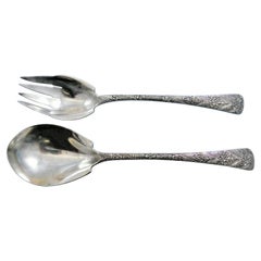 Antique Engraved by Tiffany & Co. Sterling Silver Salad Serving, Set