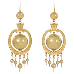 Antique Engraved Floral Frame and Ball Pendant Earrings