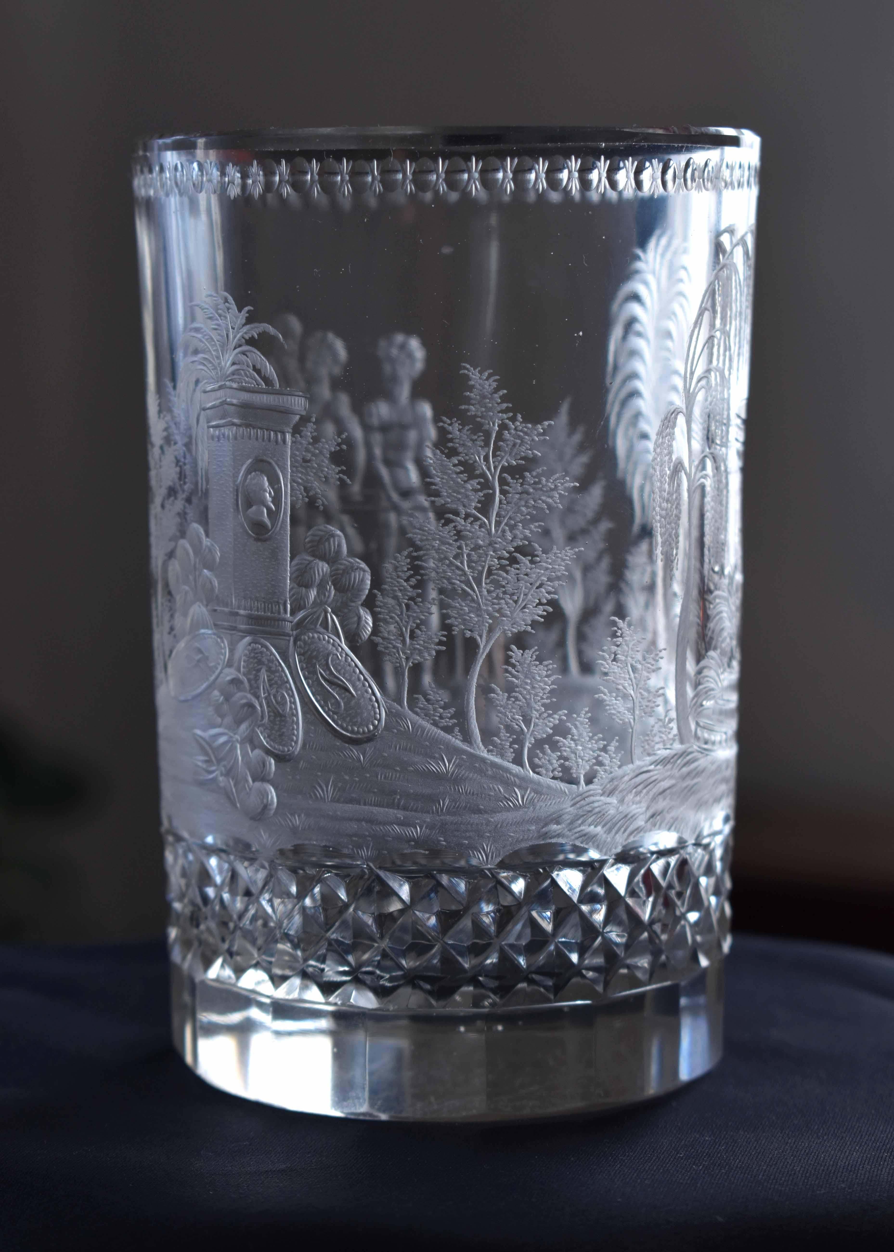 Antique Engraved Goblet of the 19th Century, Signed at the Bottom H.Hackel In Good Condition In Nový Bor, CZ