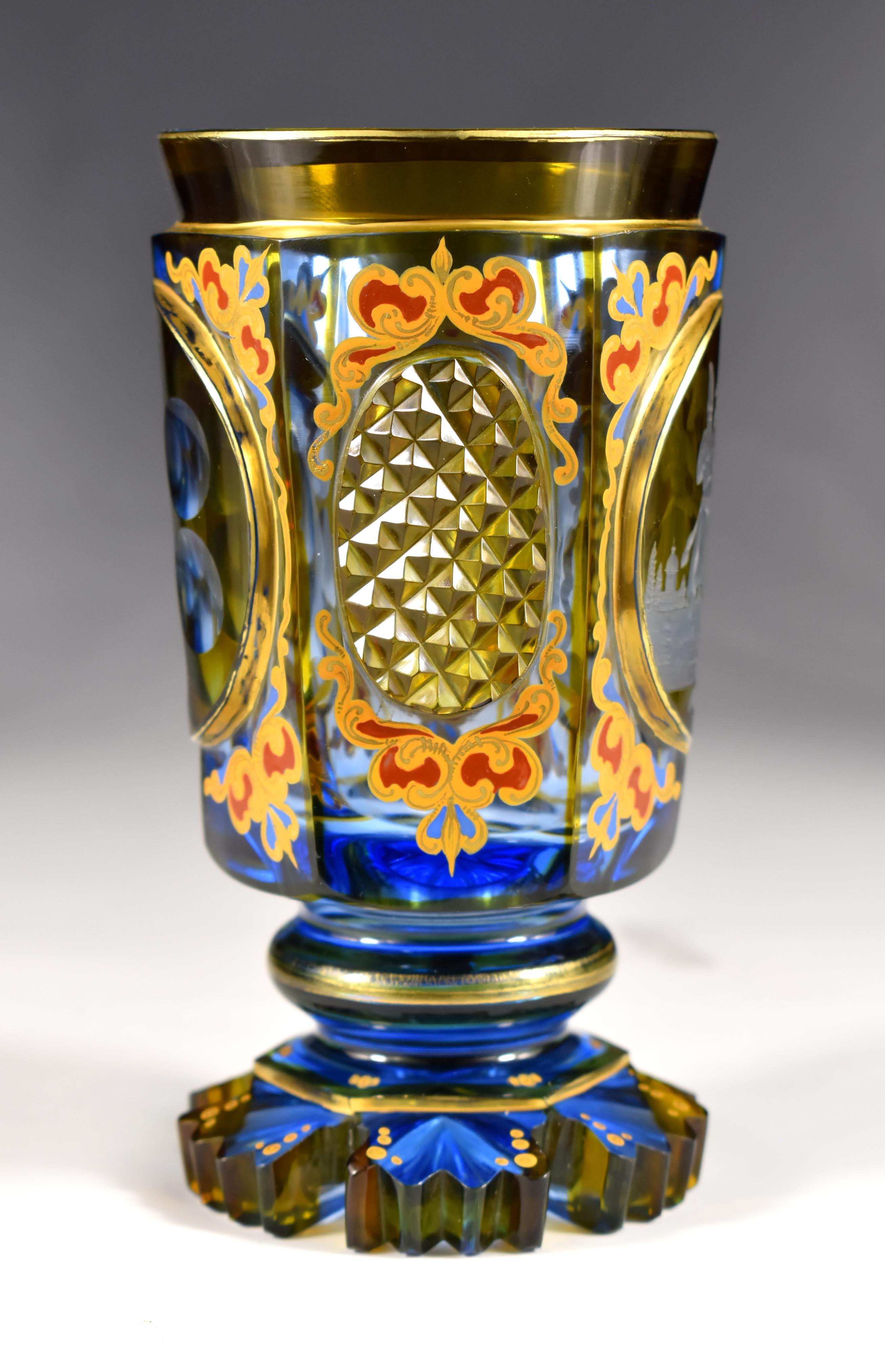 Antique Engraved Goblet –Persian Horse motif , 19-20 century Bohemian Glass In Good Condition For Sale In Nový Bor, CZ
