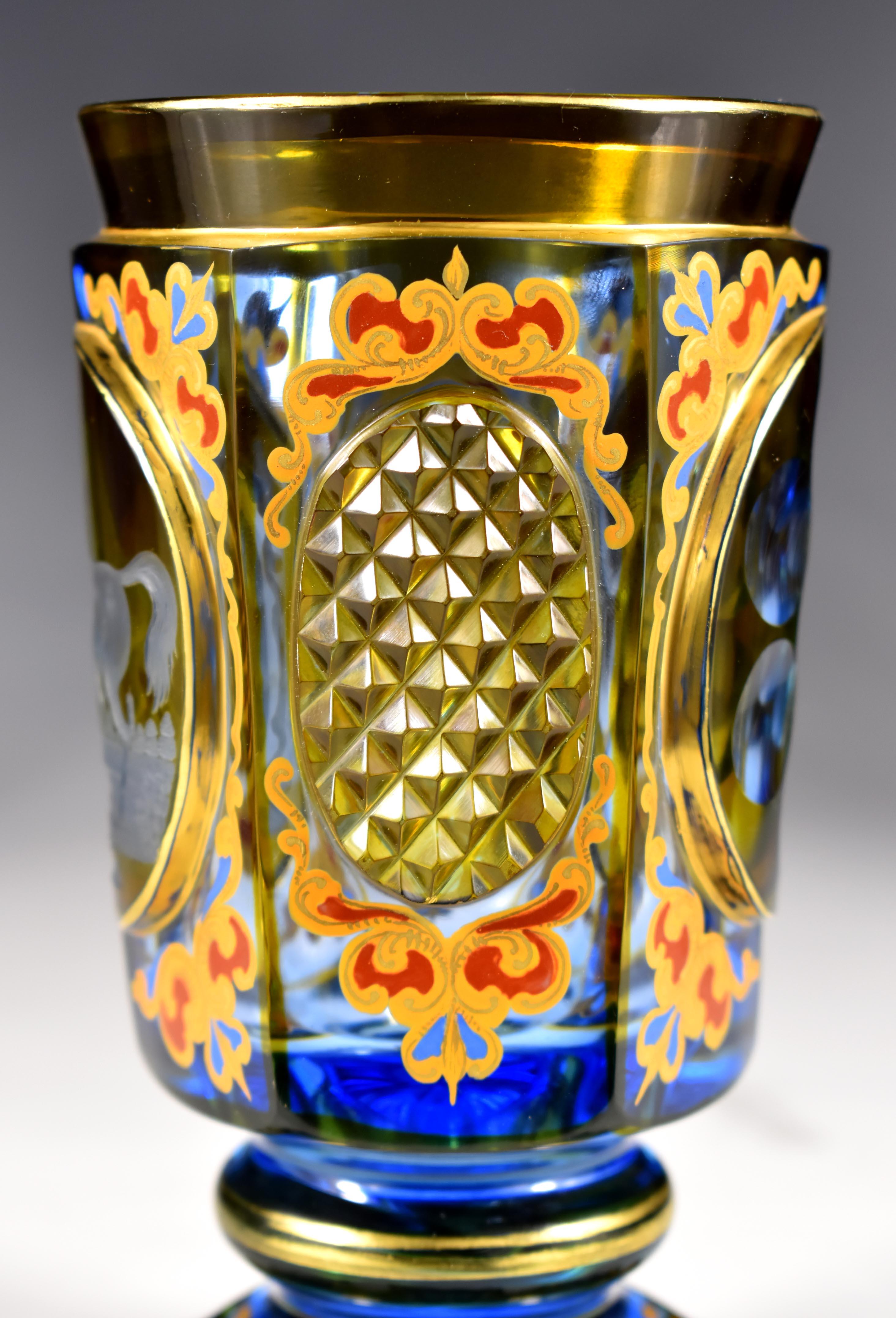 Antique Engraved Goblet –Persian Horse motif , 19-20 century Bohemian Glass For Sale 1