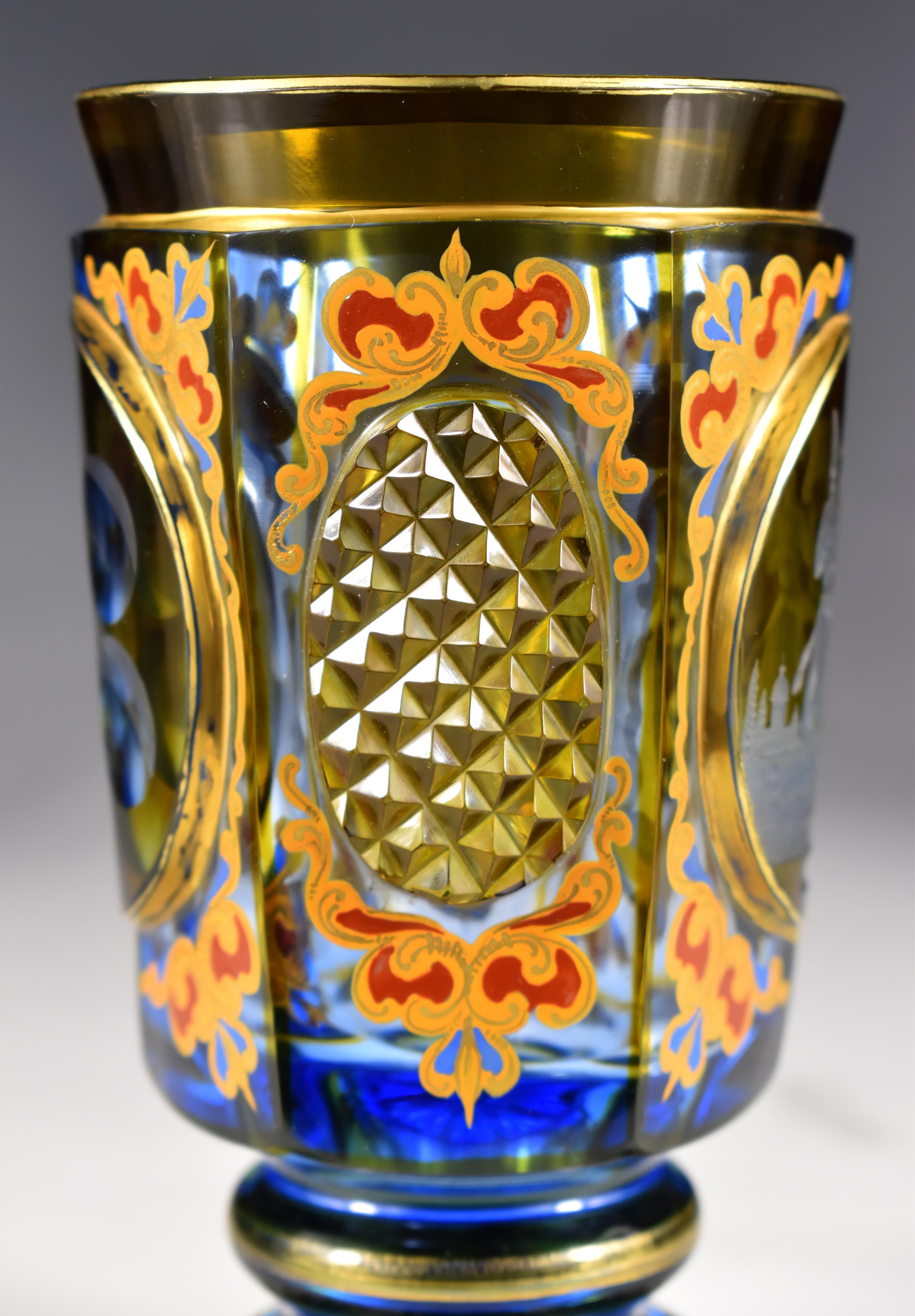 Antique Engraved Goblet –Persian Horse motif , 19-20 century Bohemian Glass For Sale 3