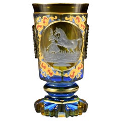 Verre antique gravé - motif de cheval persan, 19-20 siècle Verre de Bohême