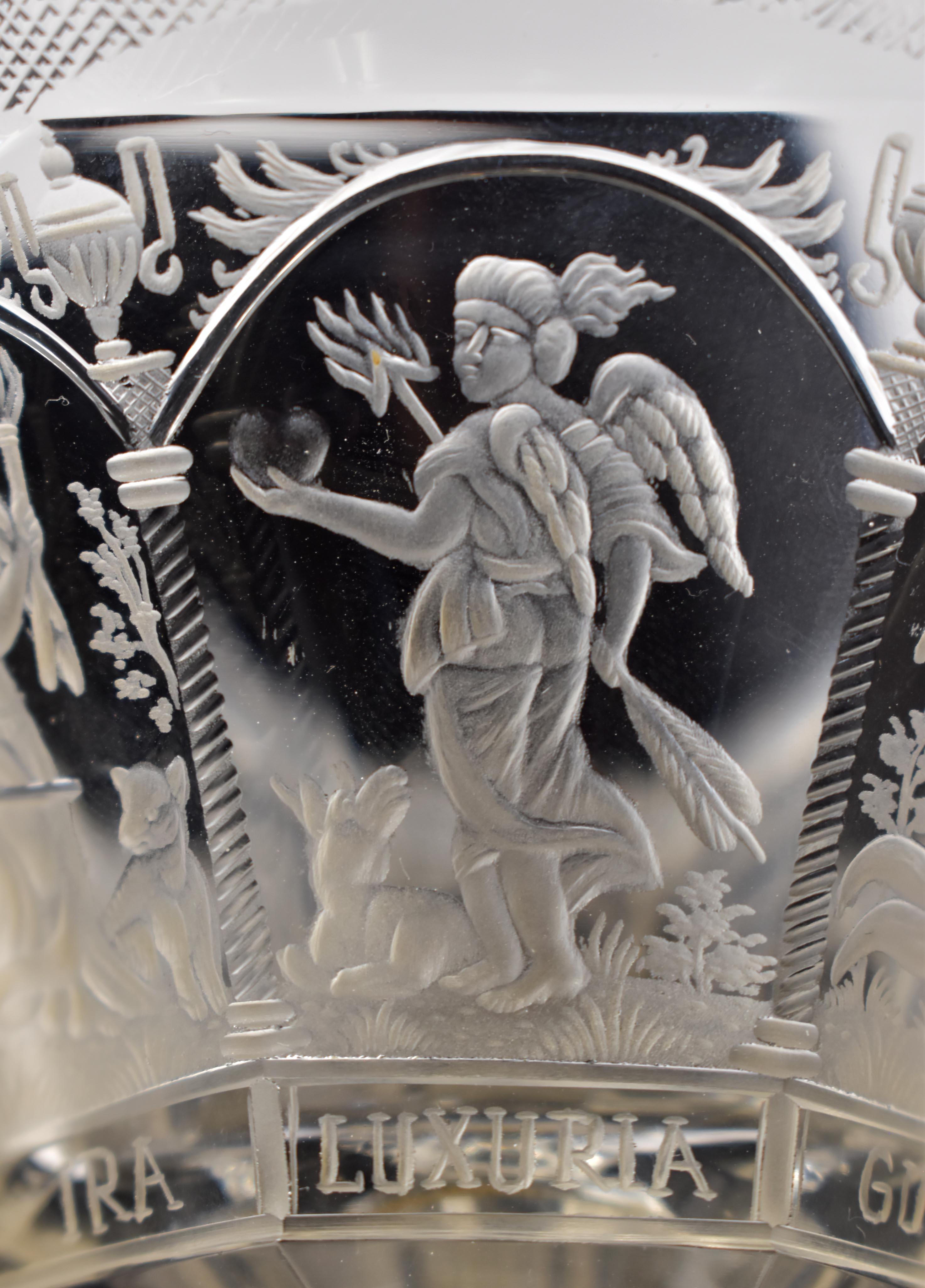 Antique Engraved Goblet-Seven Deadly Sins, Bohemian Glass 19th century 6