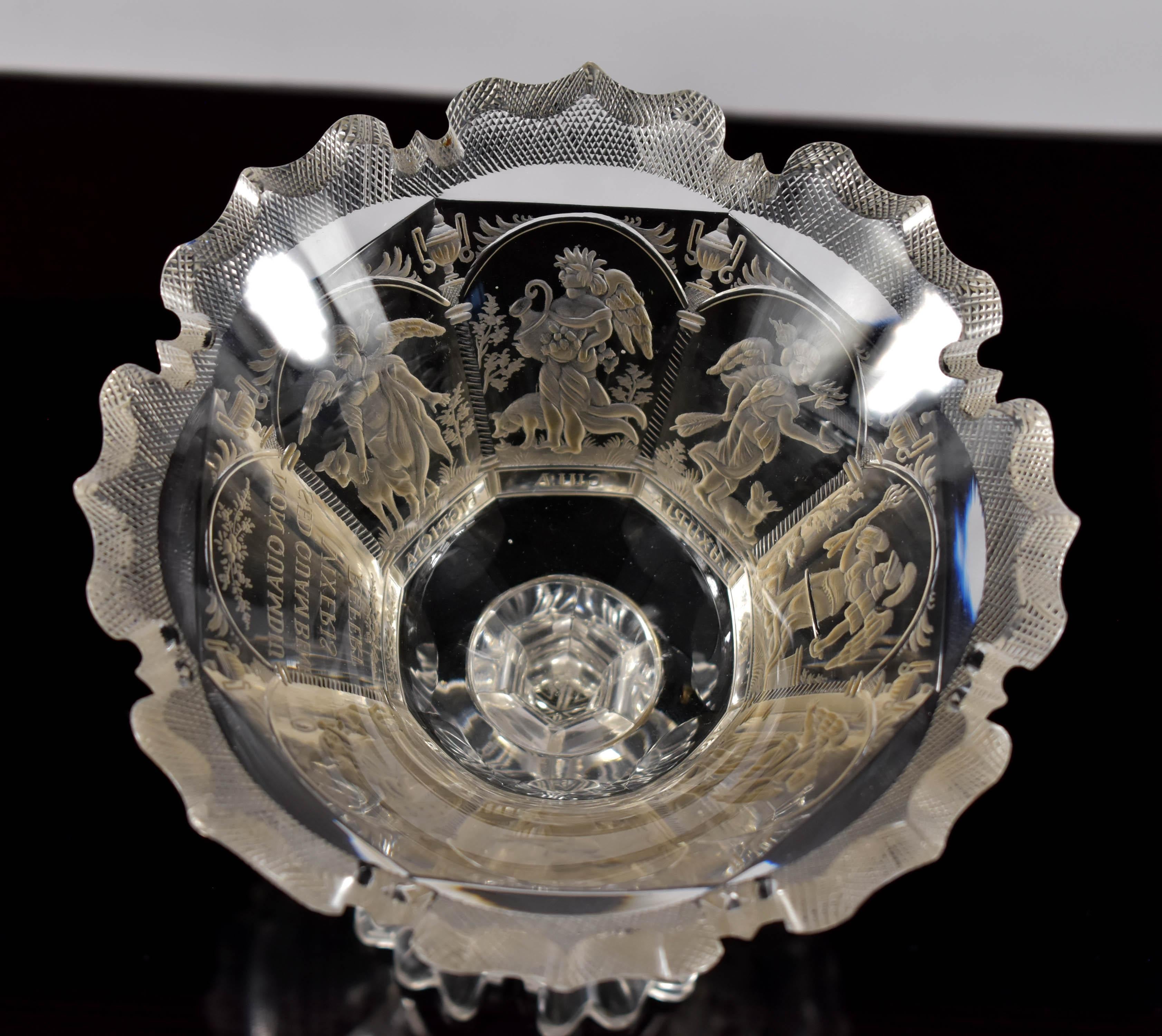 Hand-Crafted Antique Engraved Goblet-Seven Deadly Sins, Bohemian Glass 19th century
