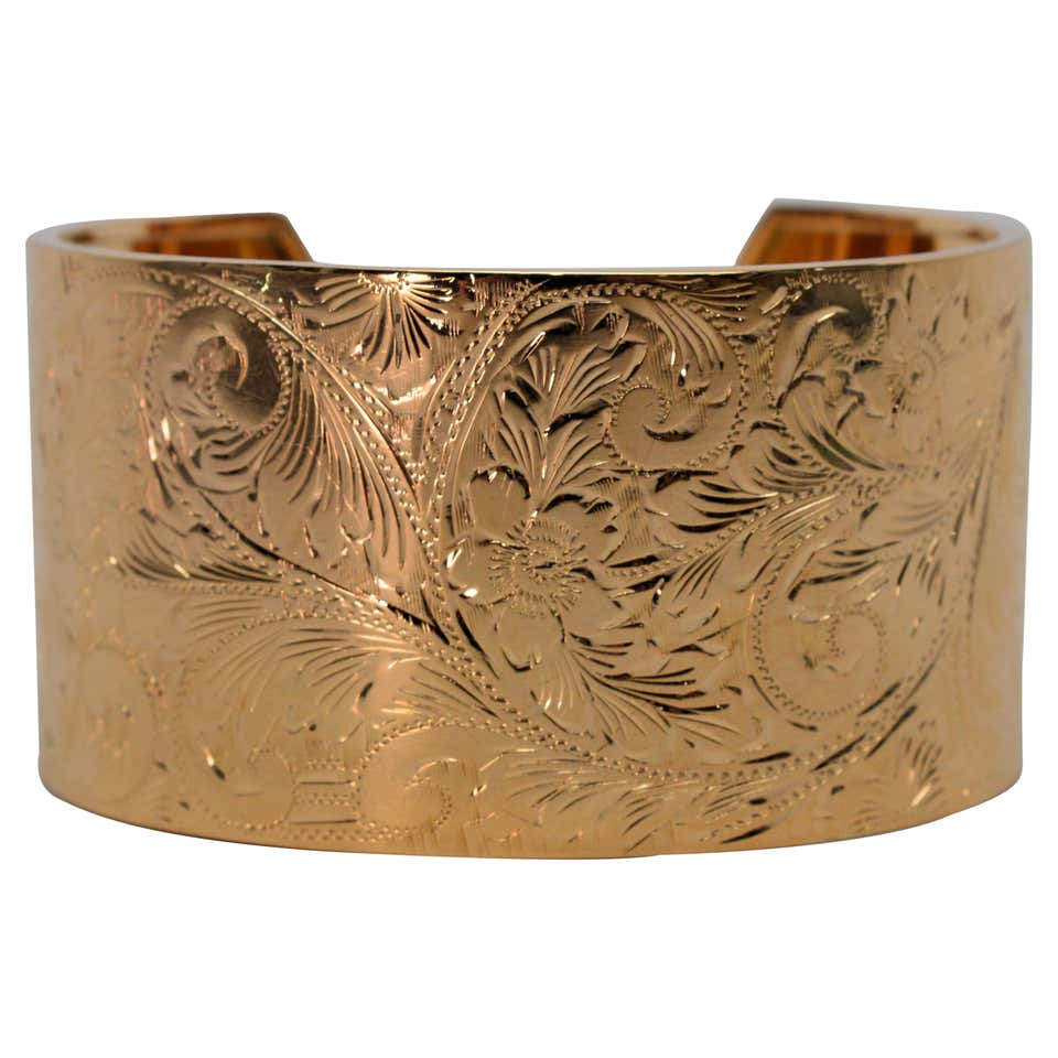 Antique Engraved Gold Wide Cuff Bracelet at 1stDibs | antique gold cuff ...