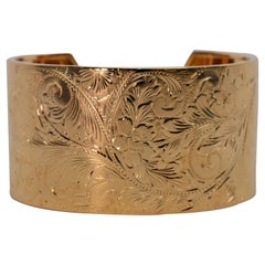 Antique Engraved Gold Wide Cuff Bracelet