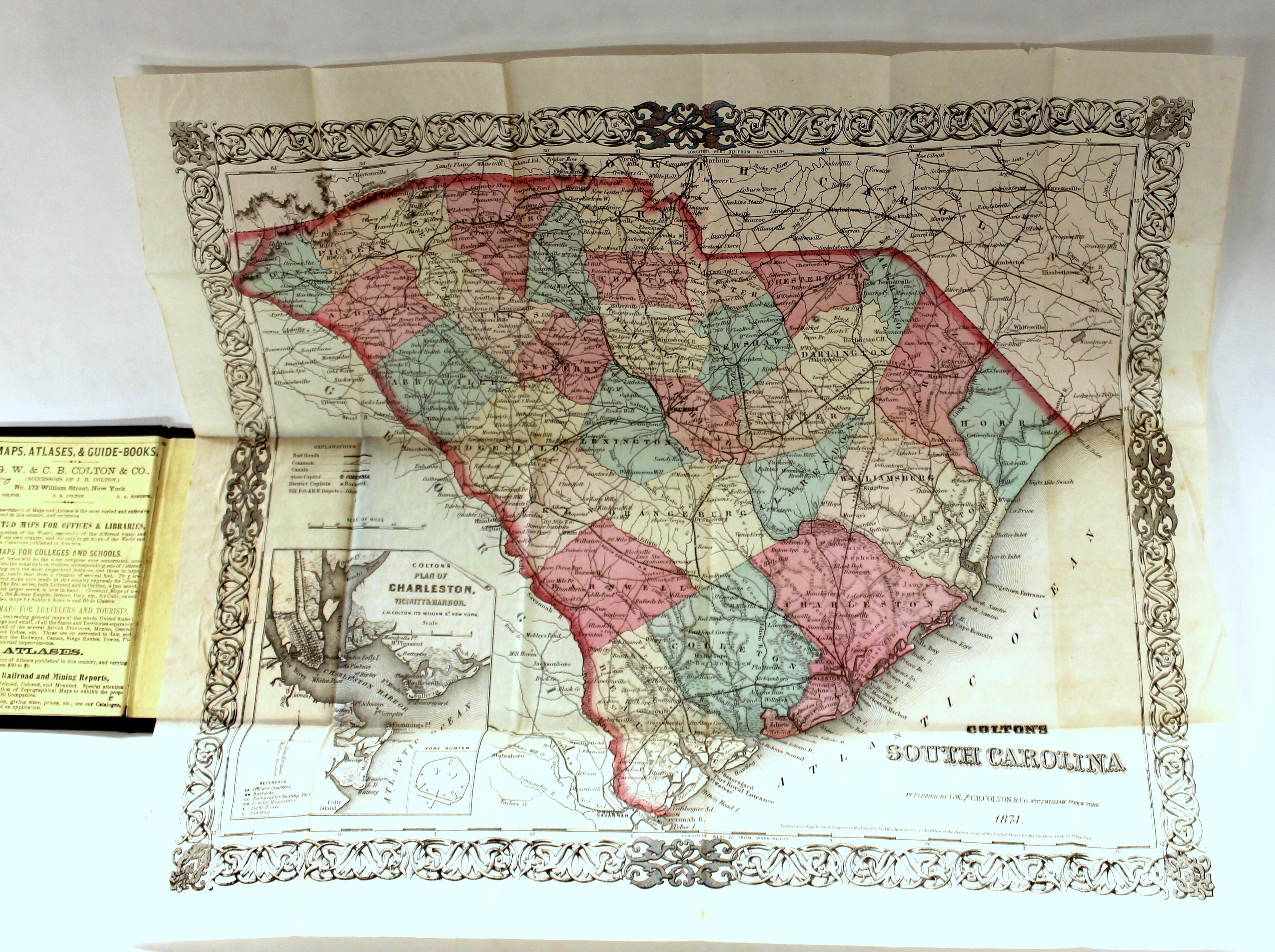 Antique Engraved Hand Colored Colton & Co. Pocket Book Map of South Carolina For Sale 3