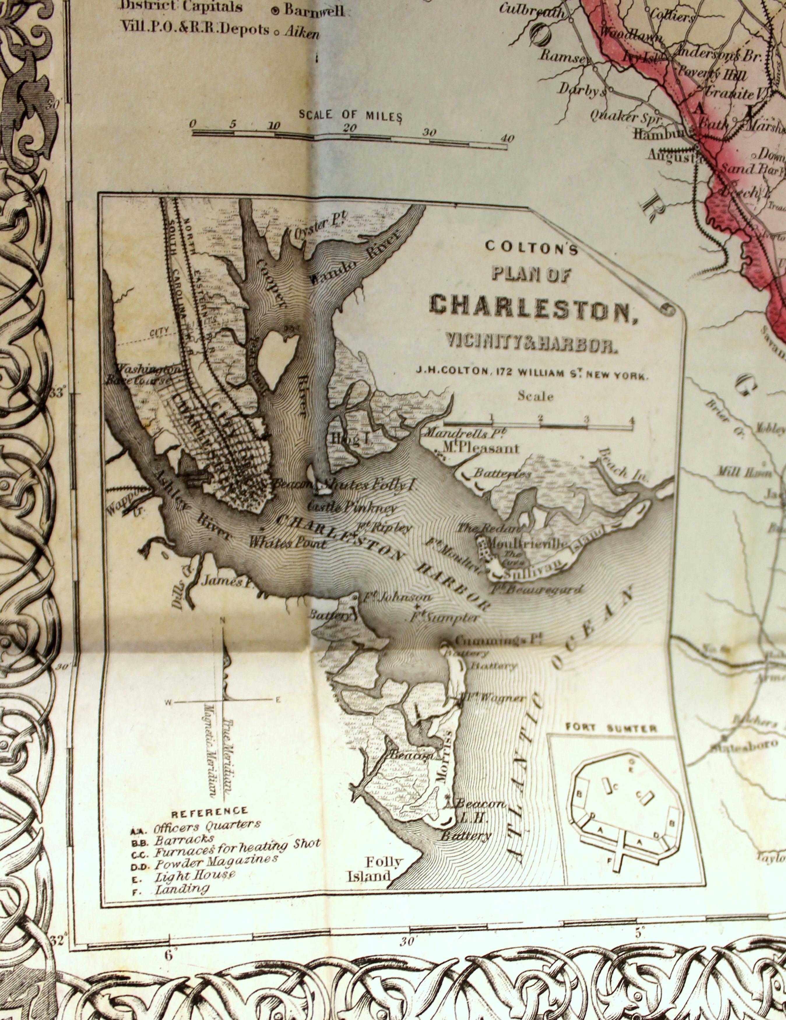 Antique Engraved Hand Colored Colton & Co. Pocket Book Map of South Carolina For Sale 5