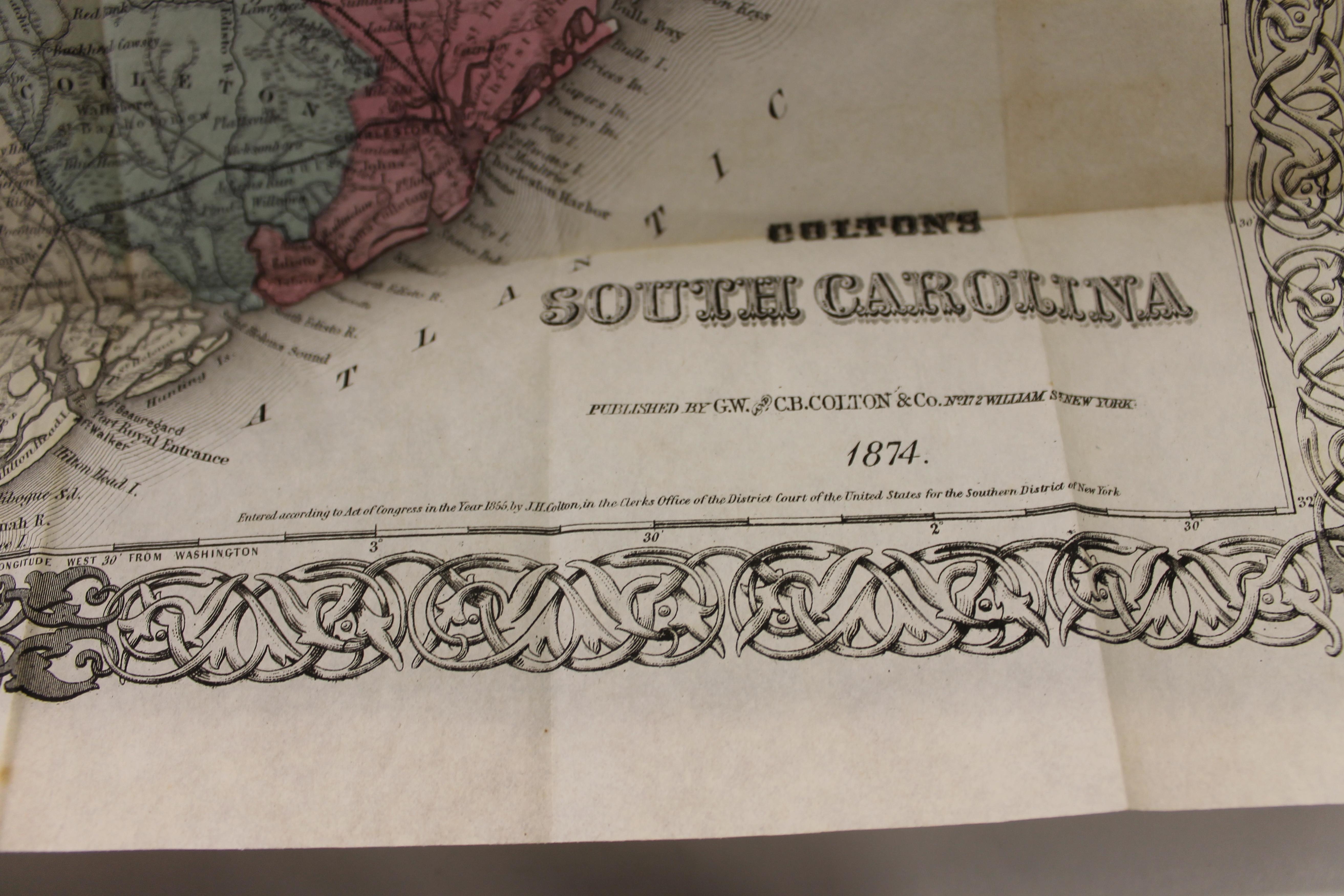 Antique Engraved Hand Colored Colton & Co. Pocket Book Map of South Carolina For Sale 6