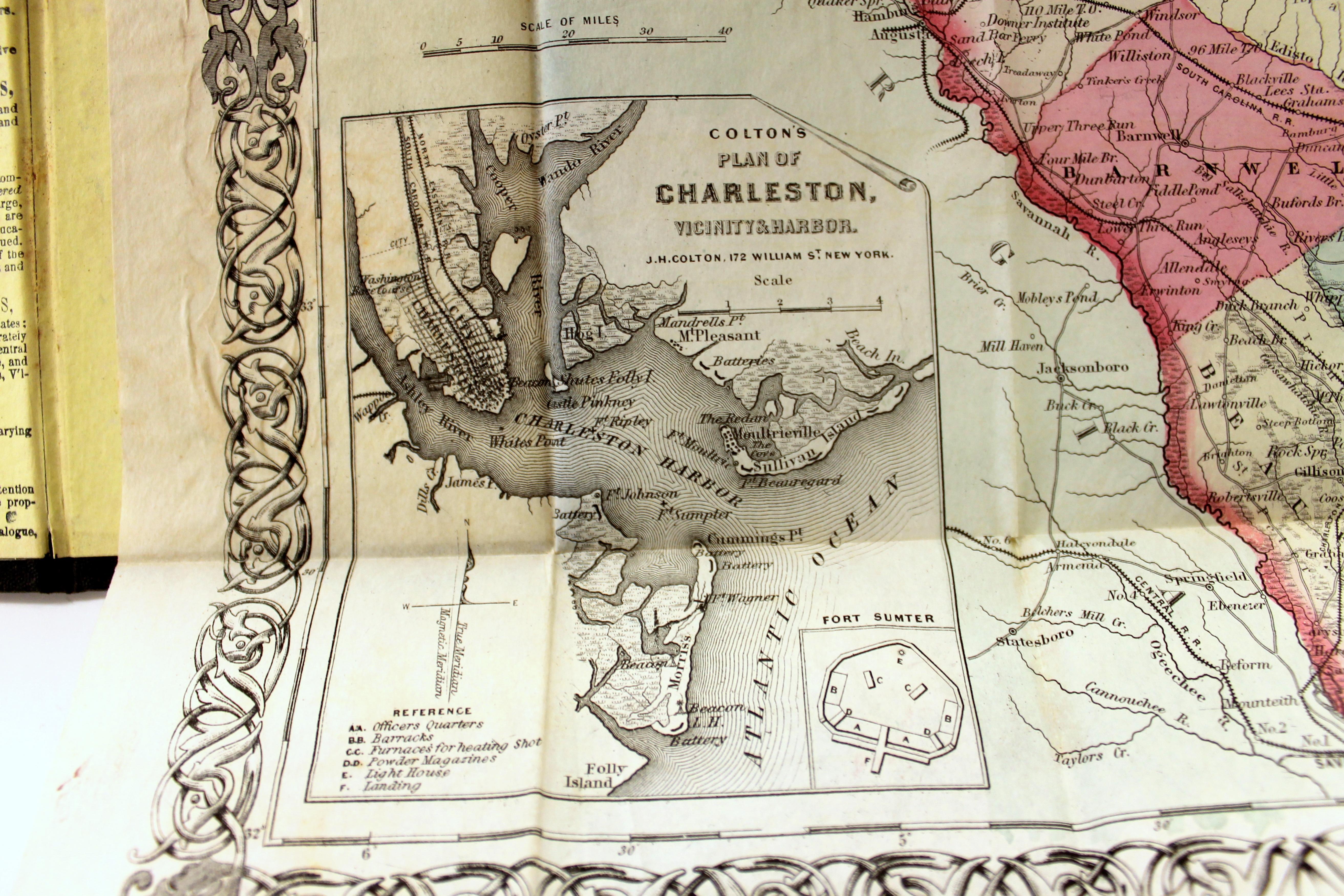 Antique Engraved Hand Colored Colton & Co. Pocket Book Map of South Carolina For Sale 9