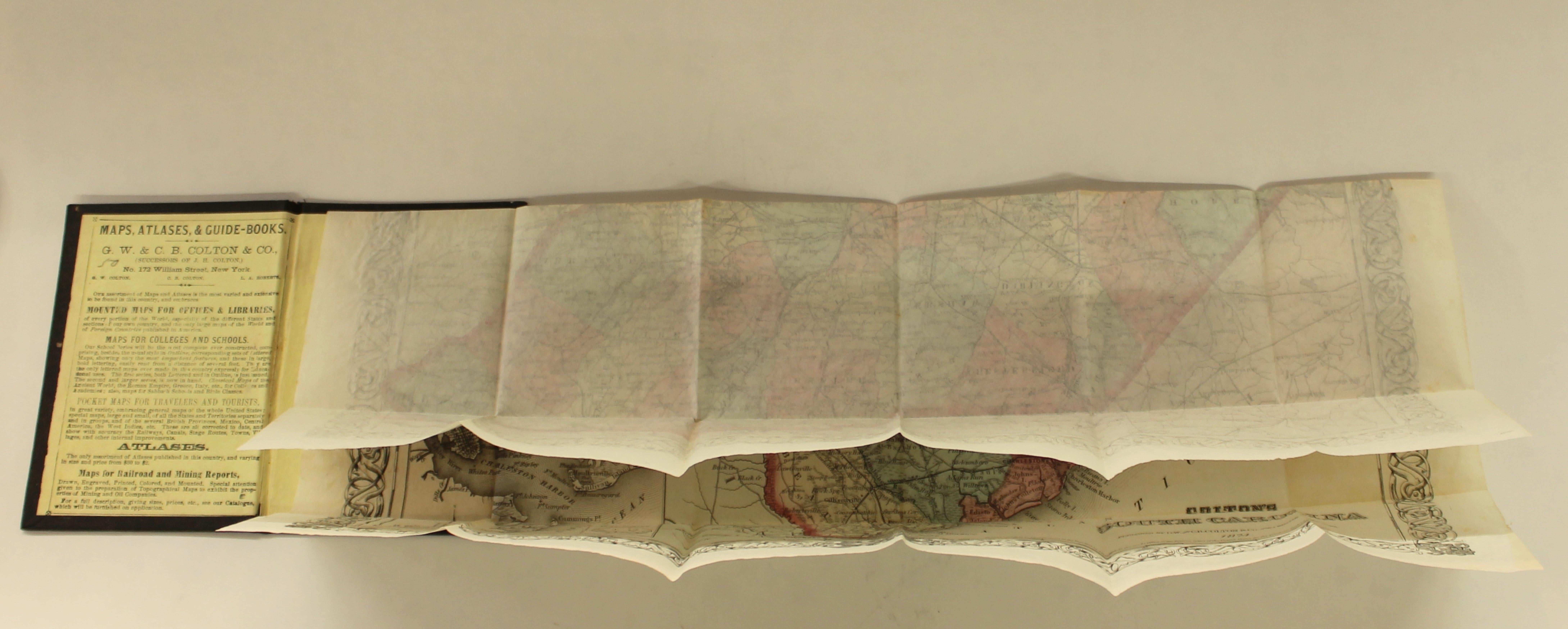 19th Century Antique Engraved Hand Colored Colton & Co. Pocket Book Map of South Carolina For Sale