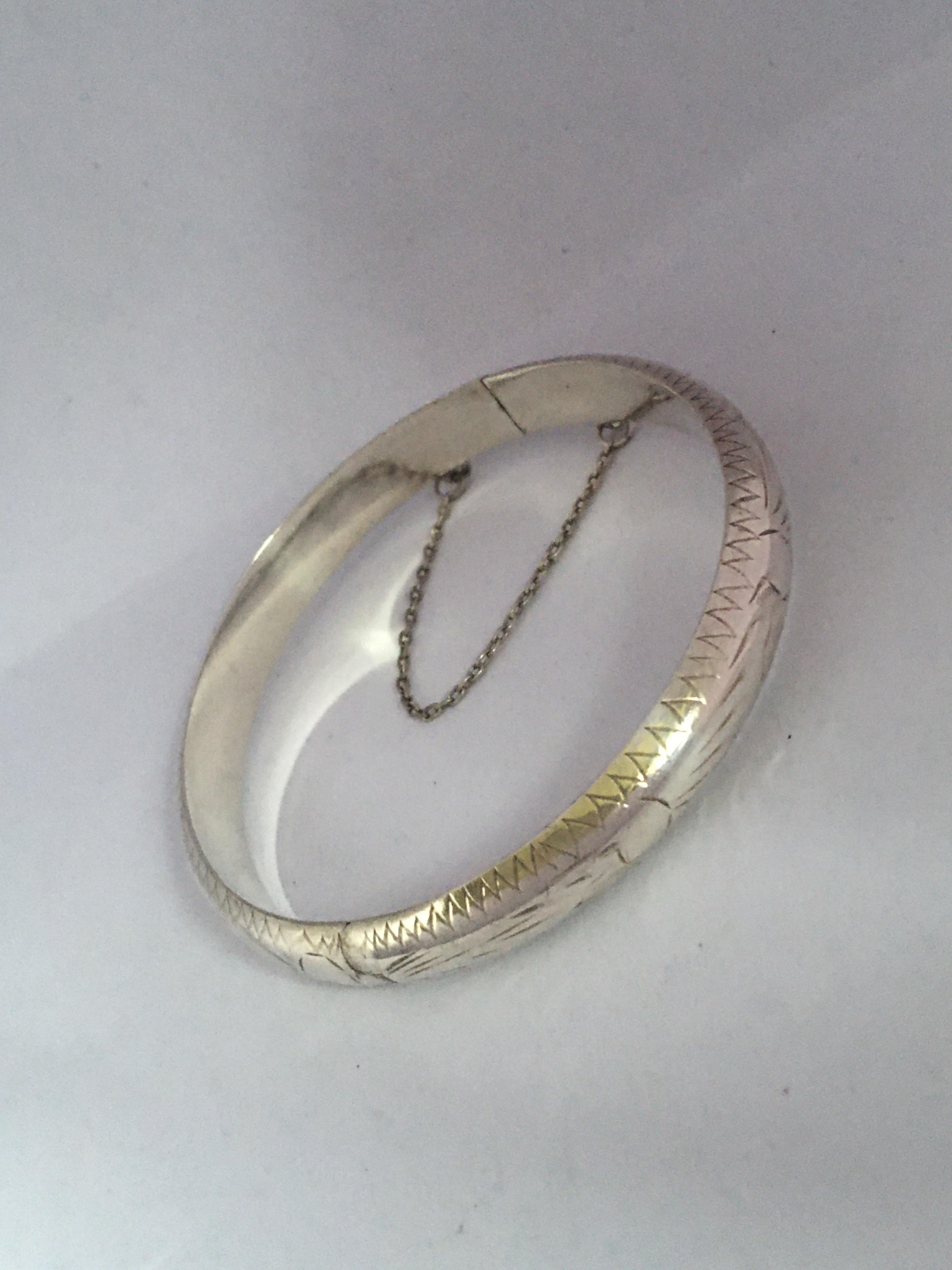 Antique Engraved Hollow Silver Bangle 5
