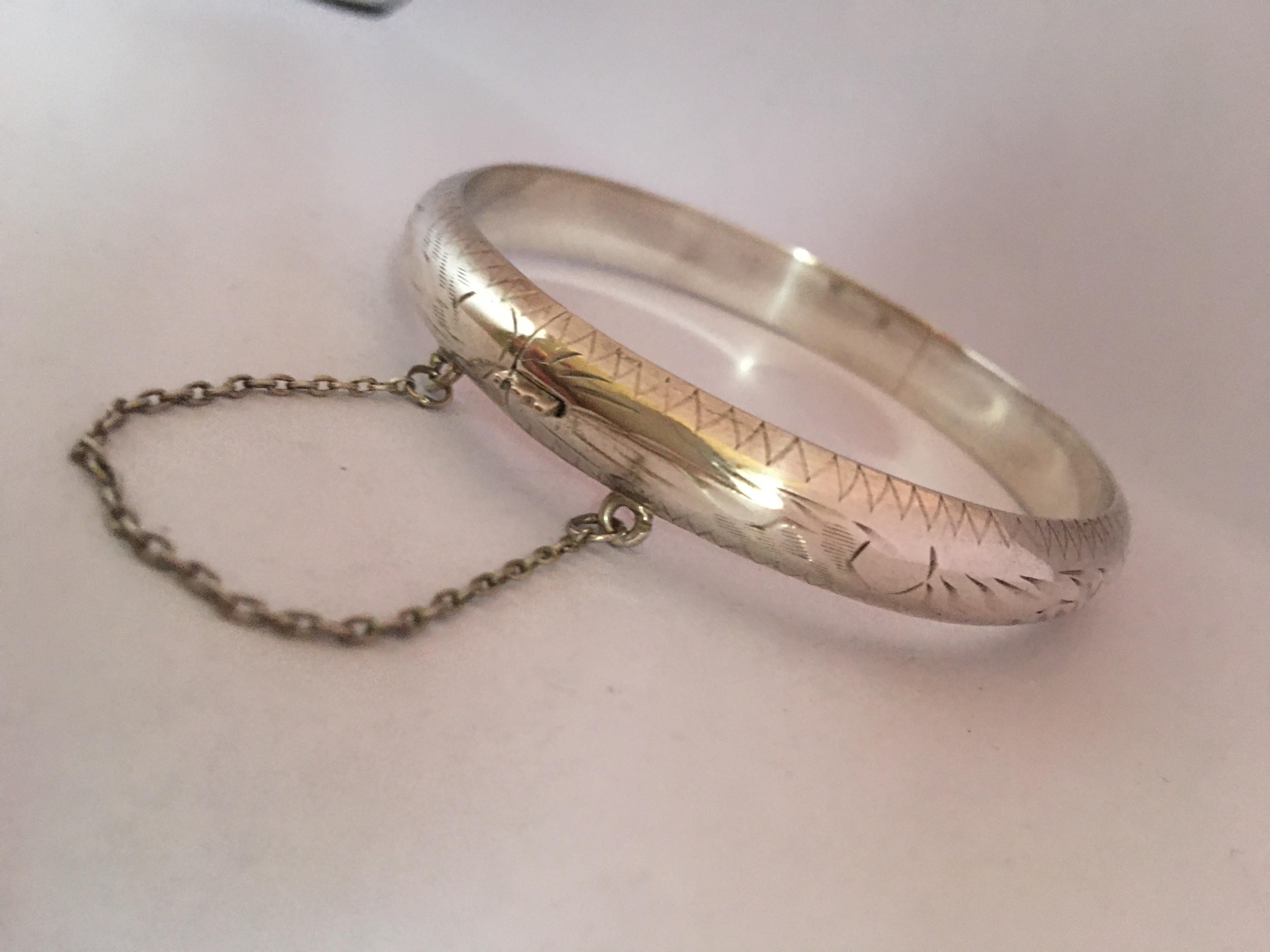 Antique Engraved Hollow Silver Bangle 6
