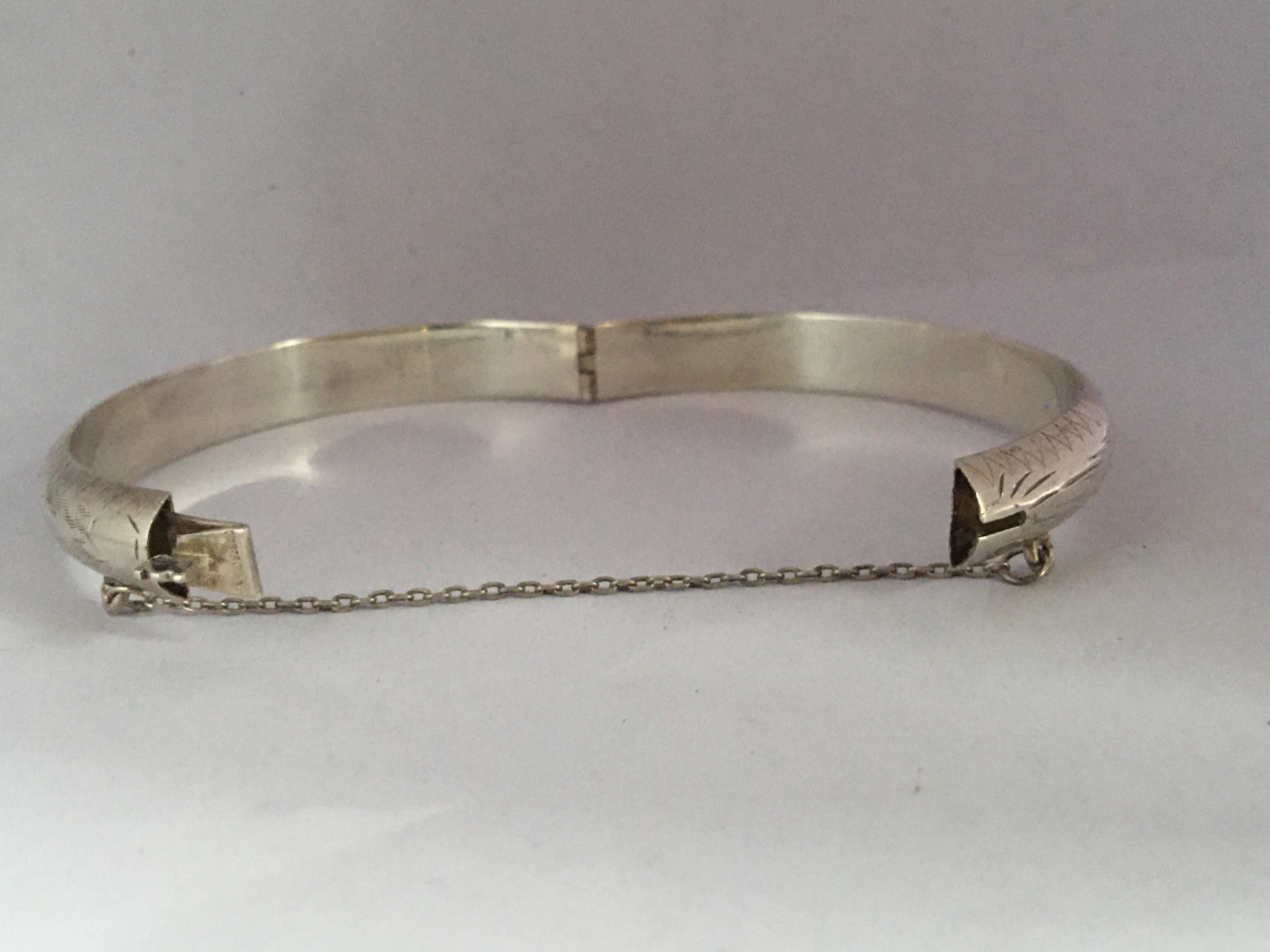 Antique Engraved Hollow Silver Bangle 7