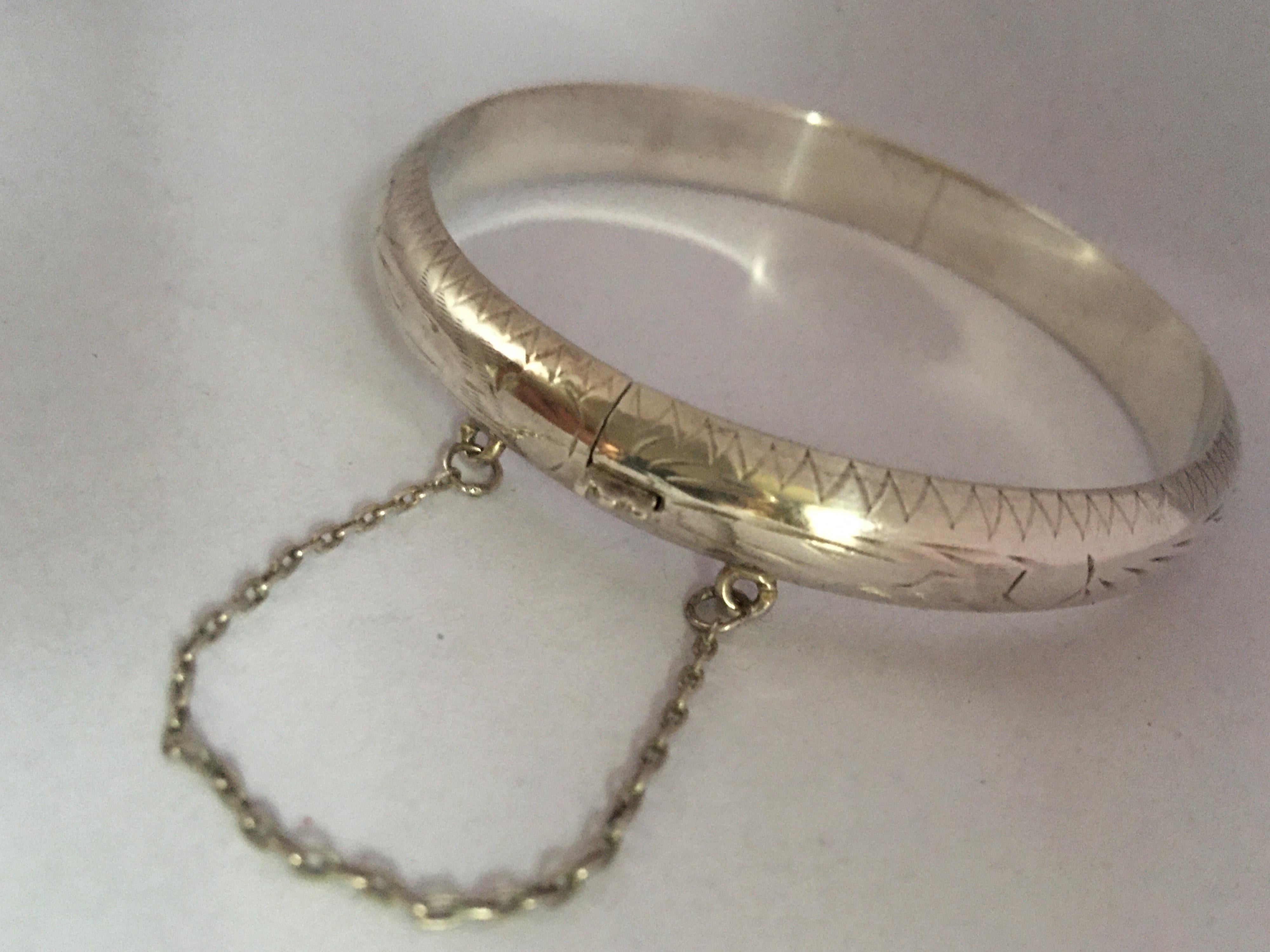 Antique Engraved Hollow Silver Bangle 8