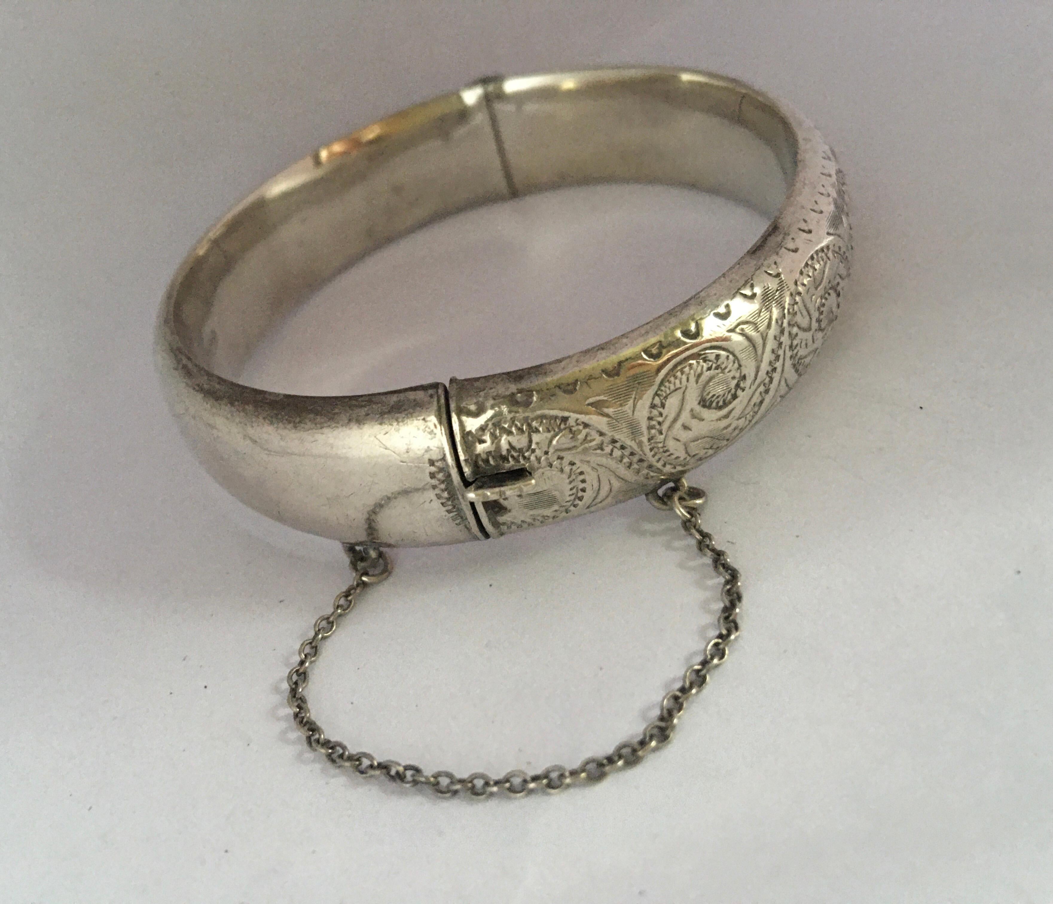 Antique Engraved Hollow Silver Bangle For Sale 7