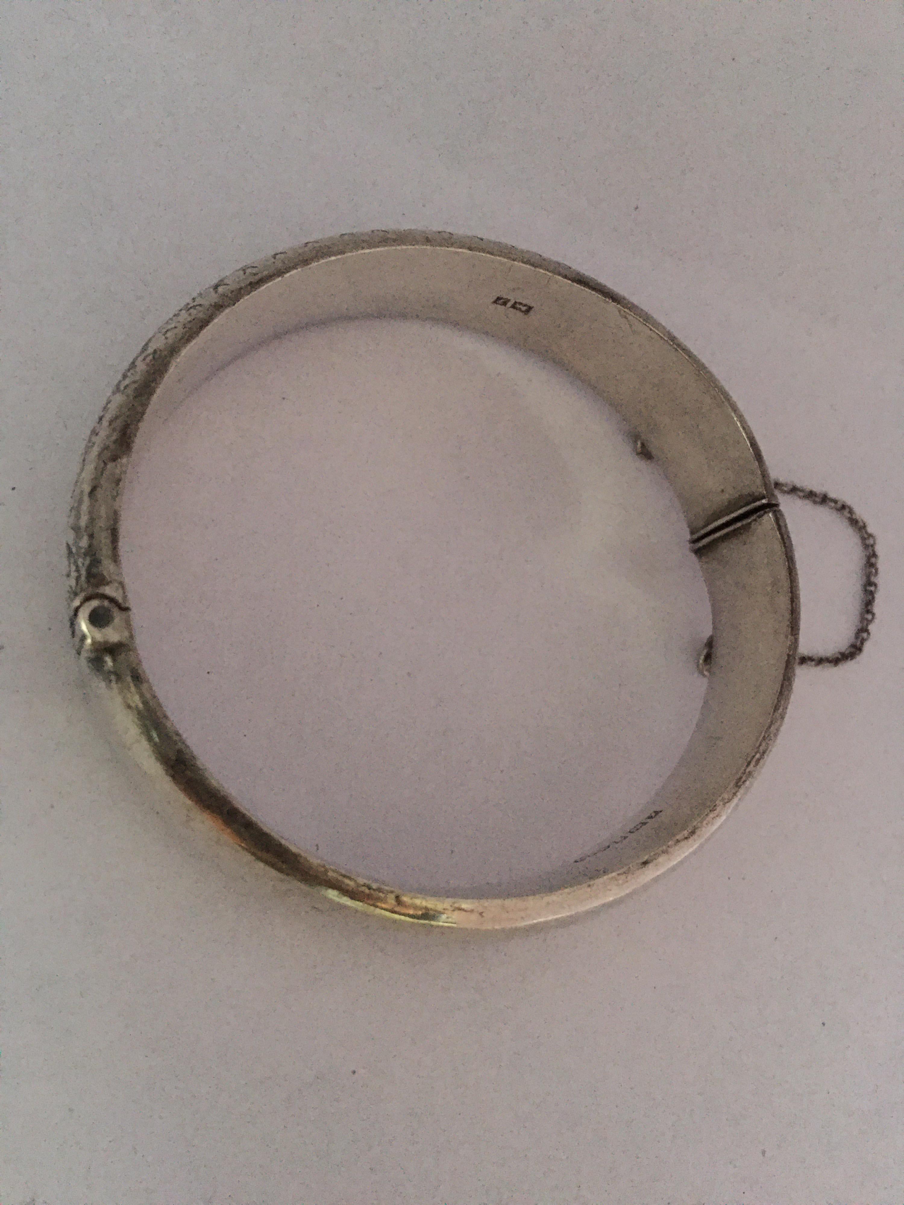 Antique Engraved Hollow Silver Bangle For Sale 8