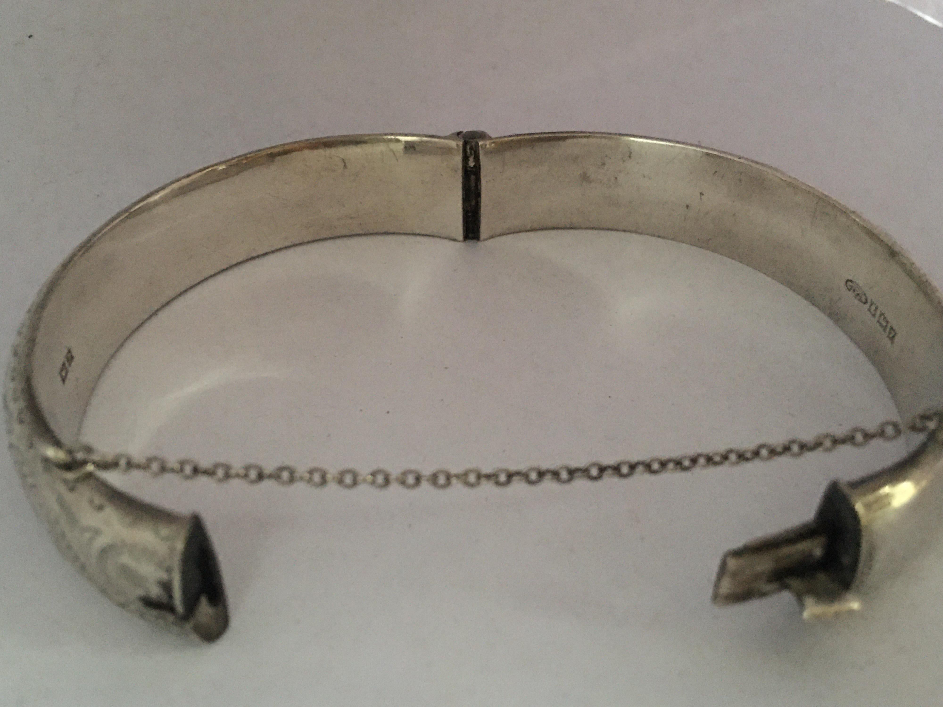 Antique Engraved Hollow Silver Bangle For Sale 9