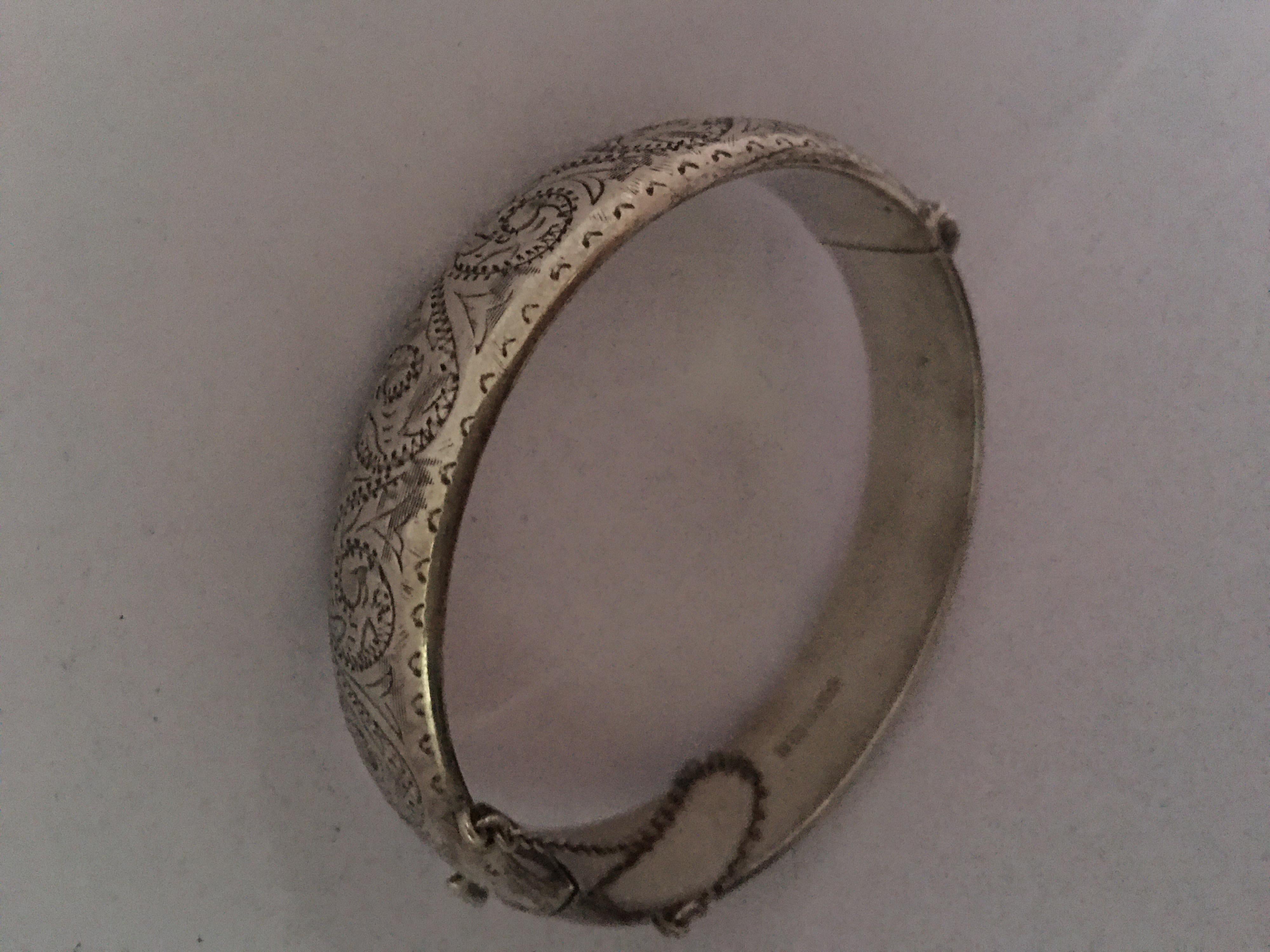 Antique Engraved Hollow Silver Bangle For Sale 10