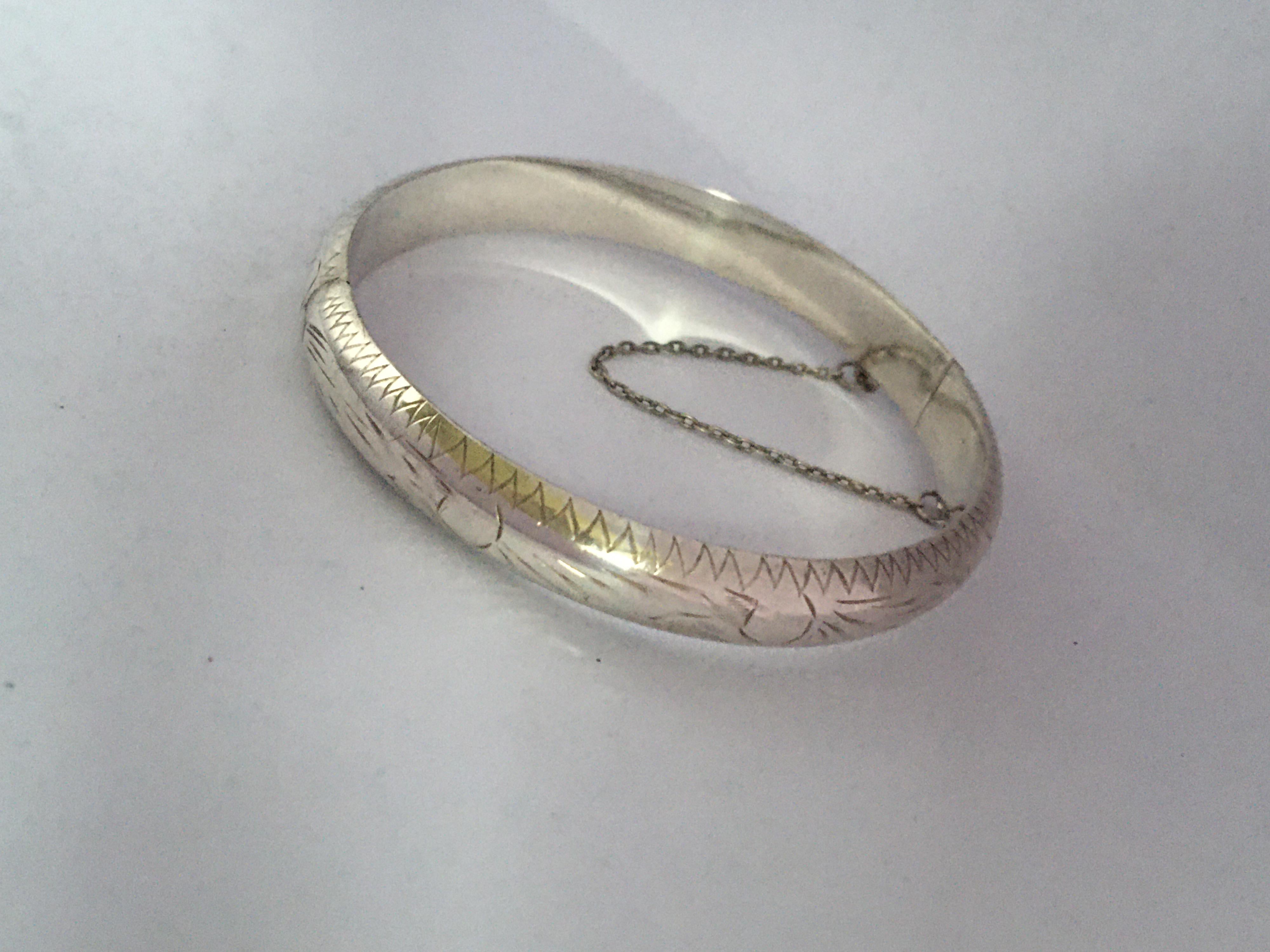 Women's Antique Engraved Hollow Silver Bangle