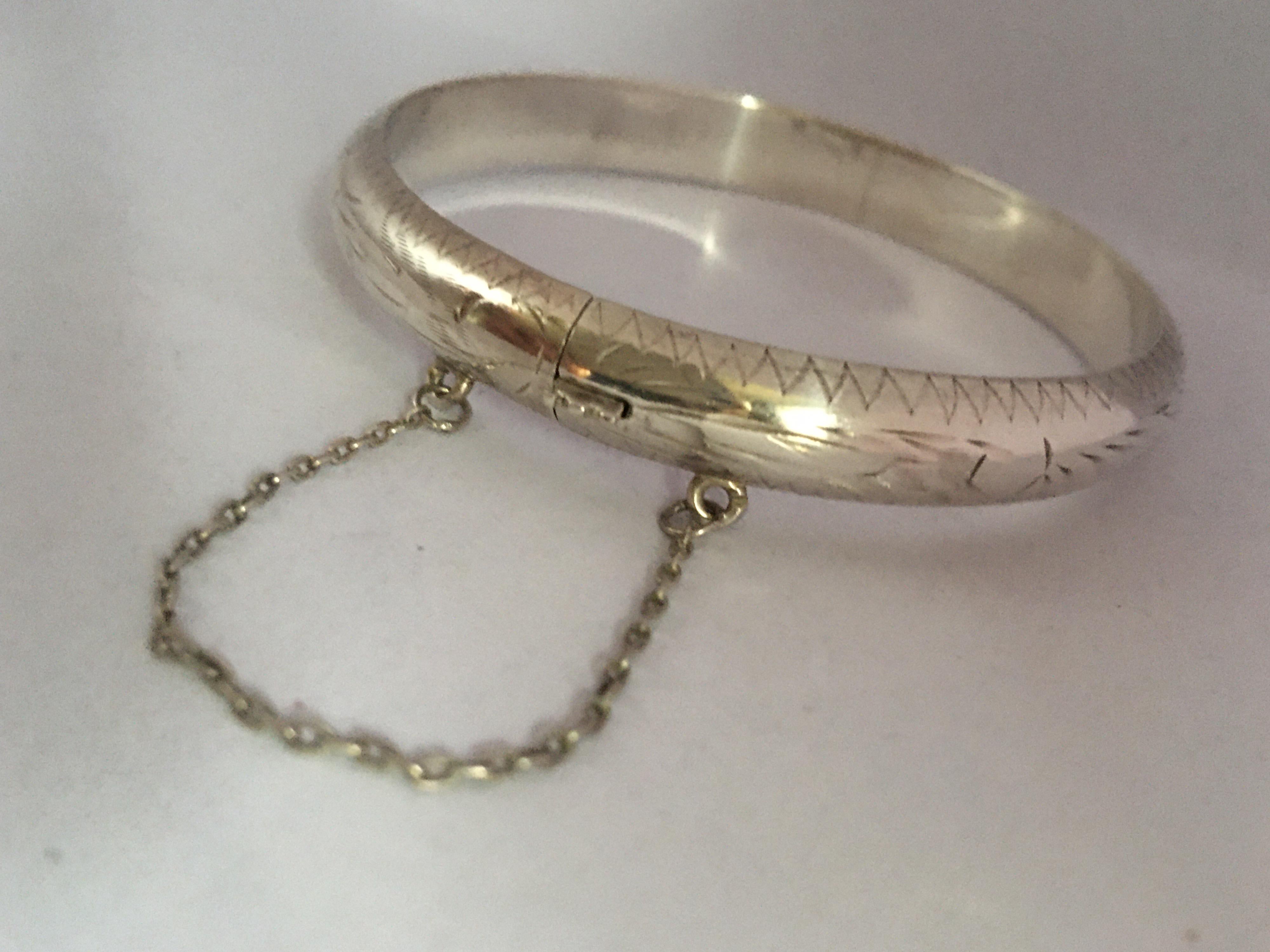 Antique Engraved Hollow Silver Bangle 1