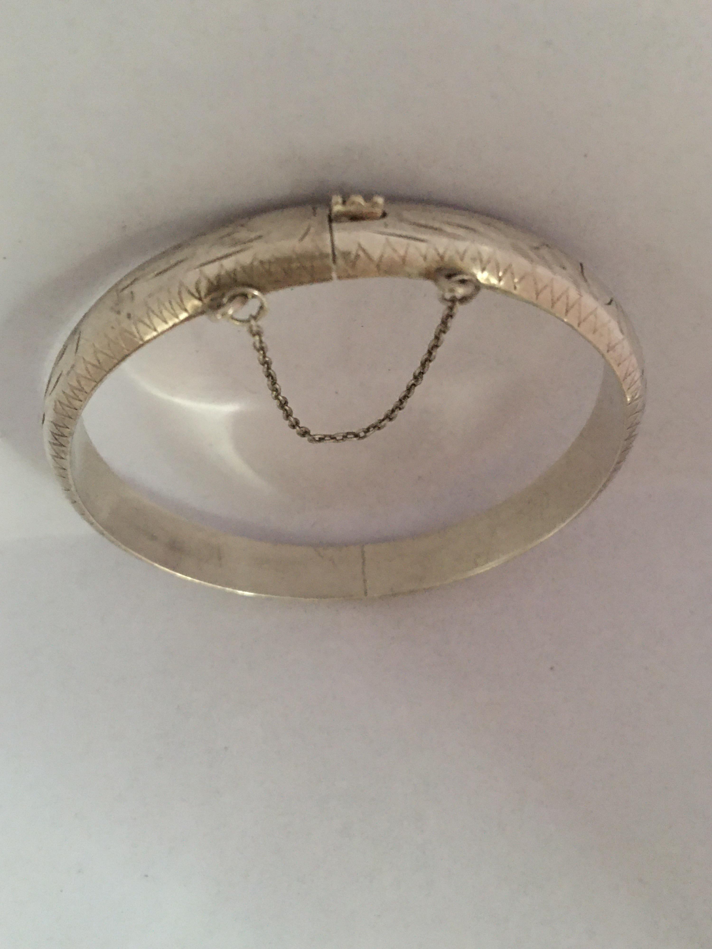 Antique Engraved Hollow Silver Bangle 2