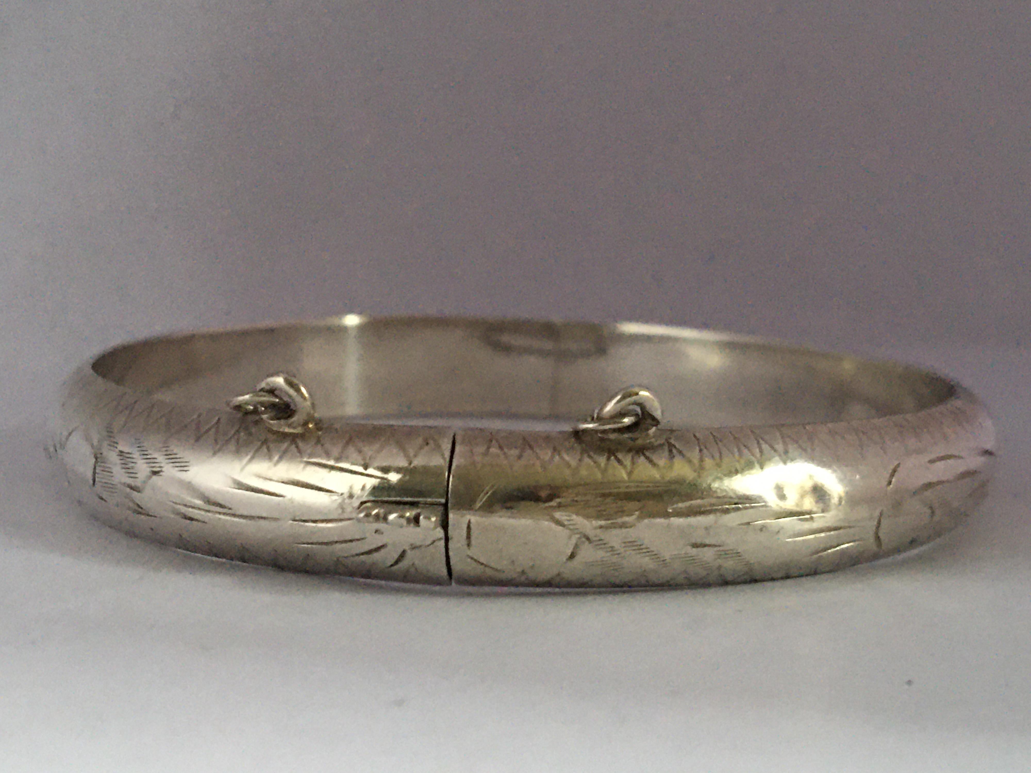 Antique Engraved Hollow Silver Bangle 3