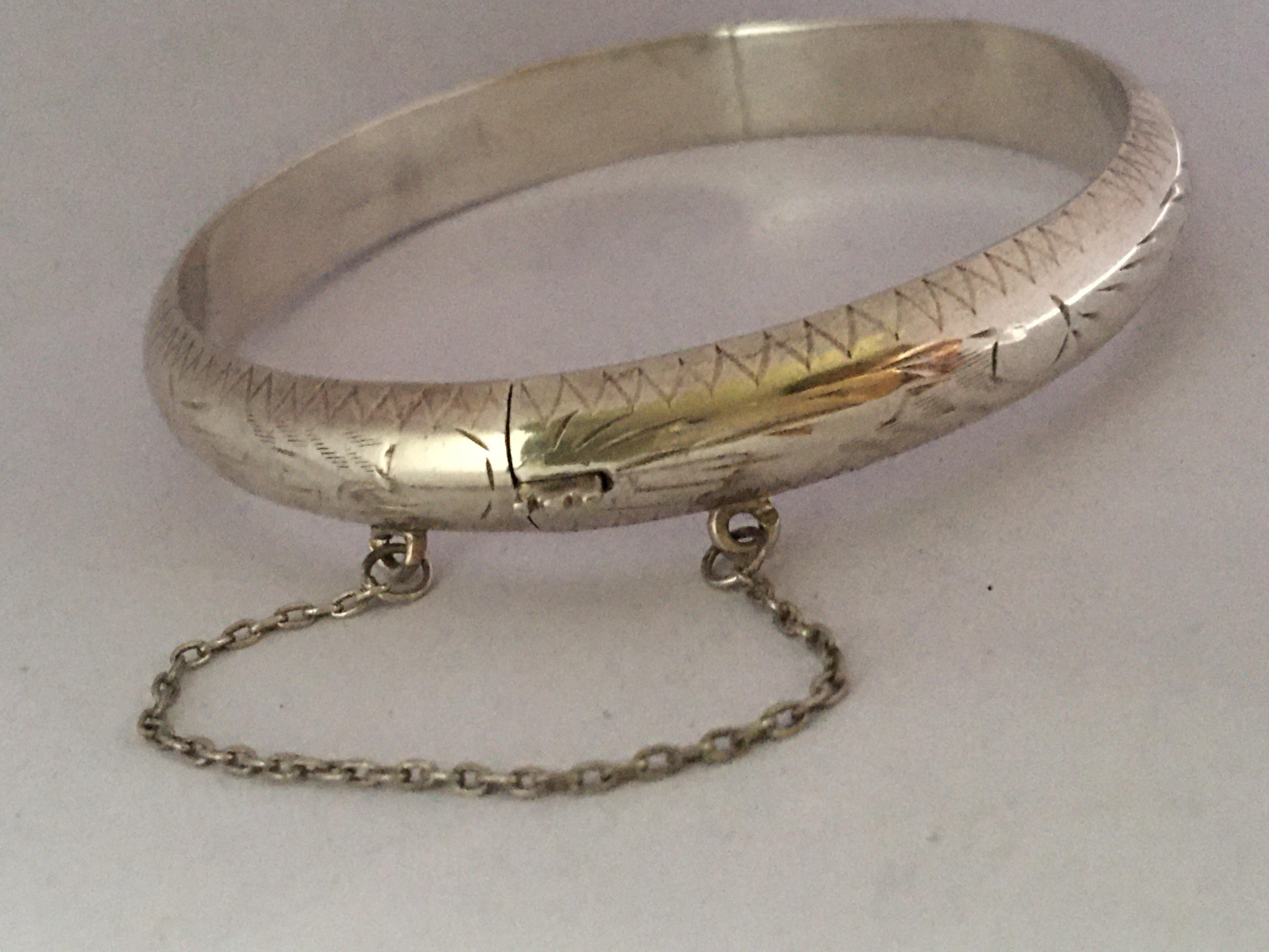Antique Engraved Hollow Silver Bangle 4