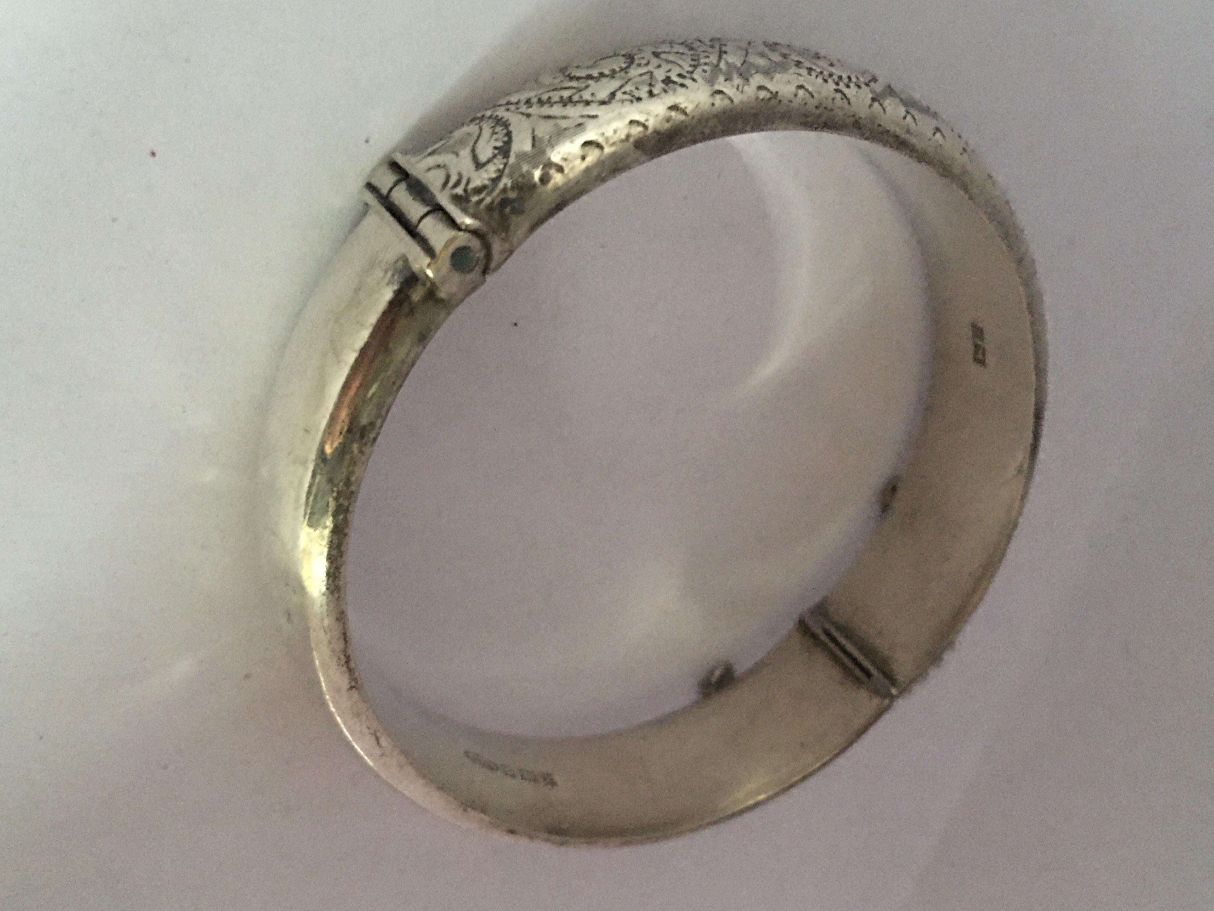 Antique Engraved Hollow Silver Bangle For Sale 2