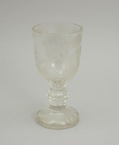 Antique Engraved Hunting, Wildlife Glass Goblet, circa 1880