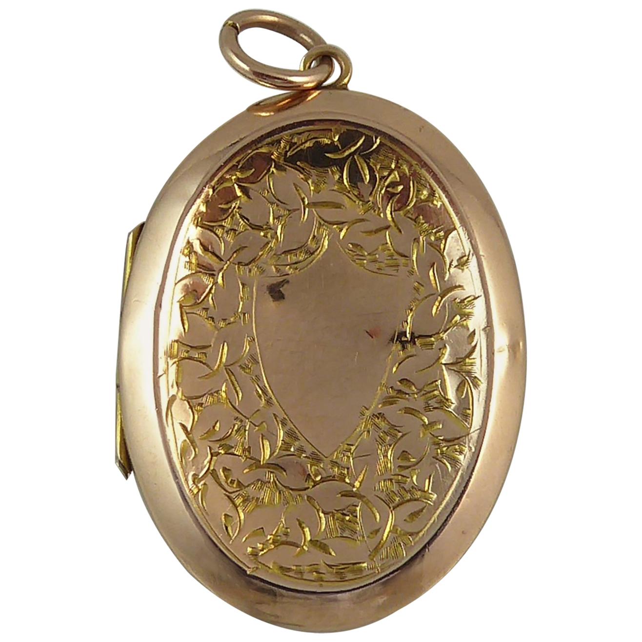 Antique Engraved Locket, Gold Back and Front, circa 1900, Late Victorian