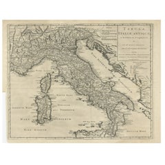 Carte ancienne gravée d'Italie dans le Roman Times, vers 1730