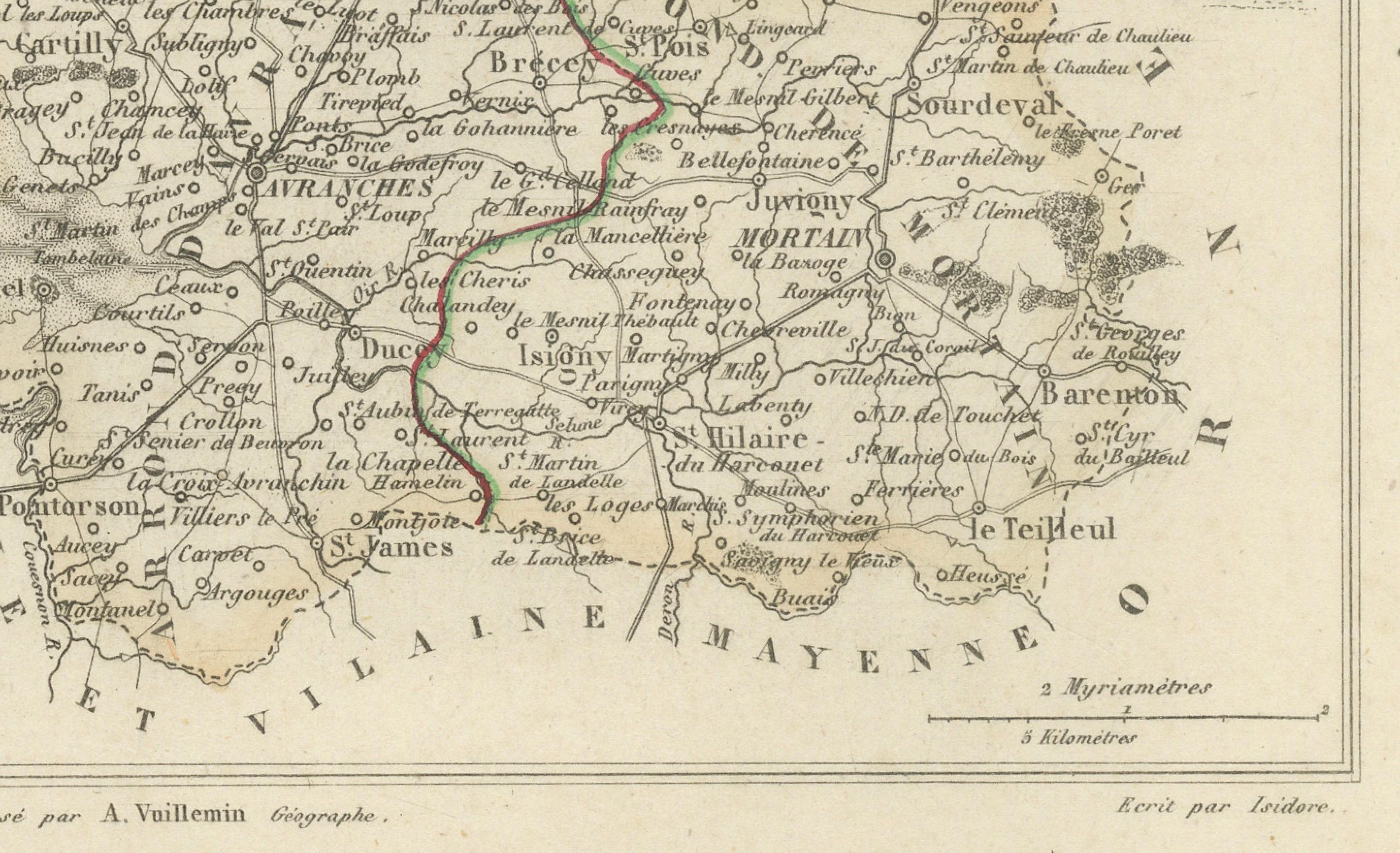 Papier Ancienne carte gravée de la Manche avec le Mont Saint-Michel, France, circa 1850 en vente